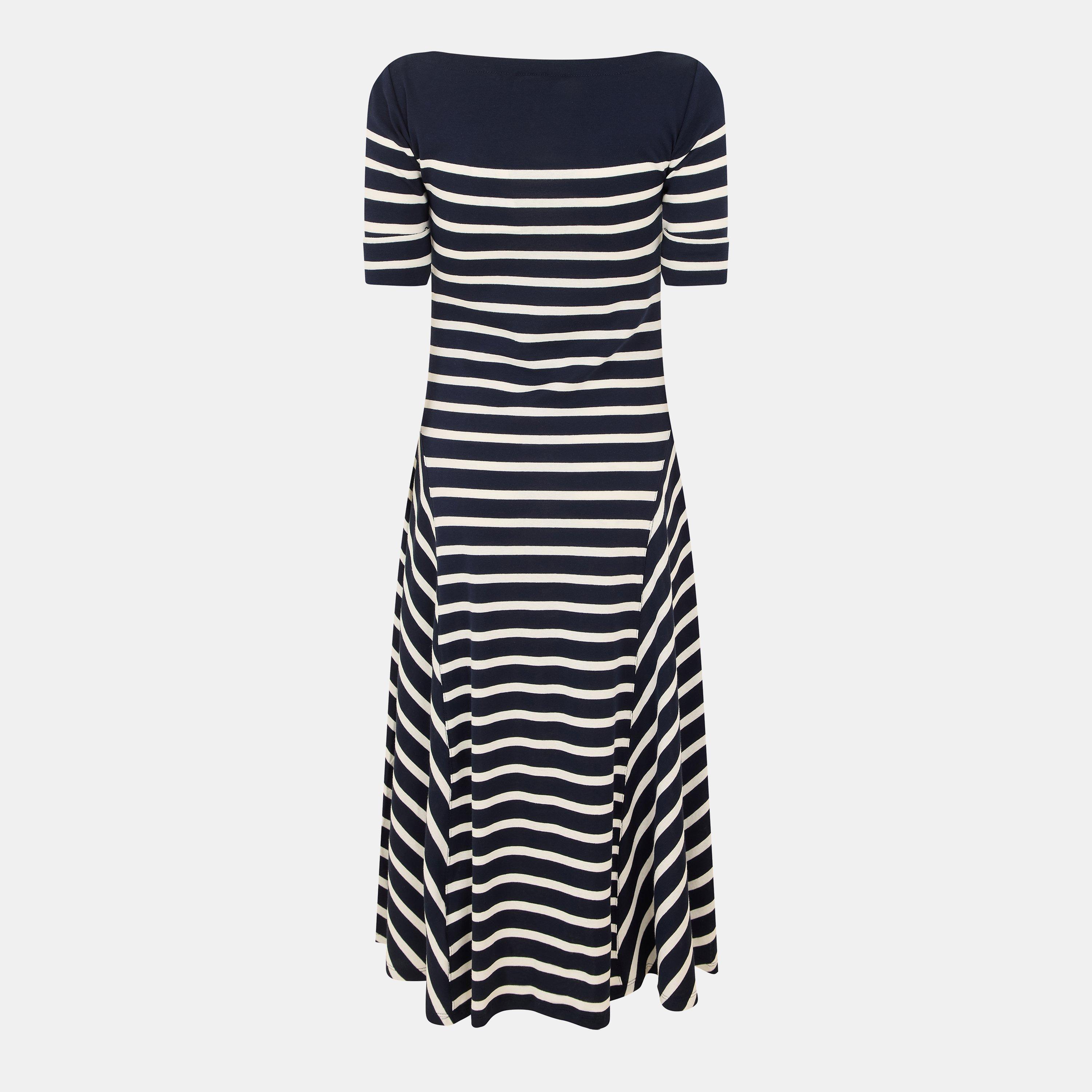 Navy/Masc Crm - Lauren by Ralph Lauren - Women's Munzie Real Leather A Line Dress - 2