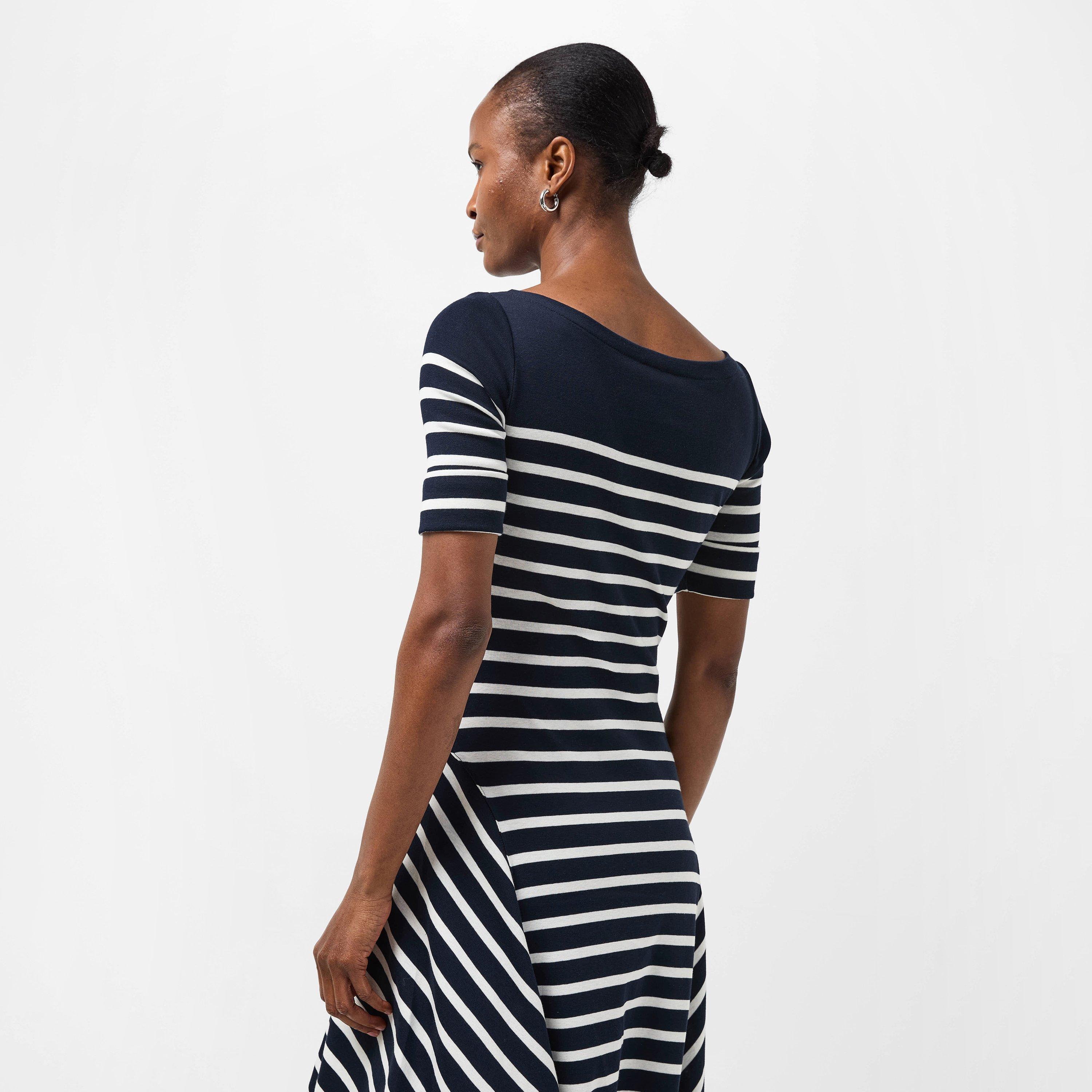 Navy/Masc Crm - Lauren by Ralph Lauren - Women's Munzie Real Leather A Line Dress - 4