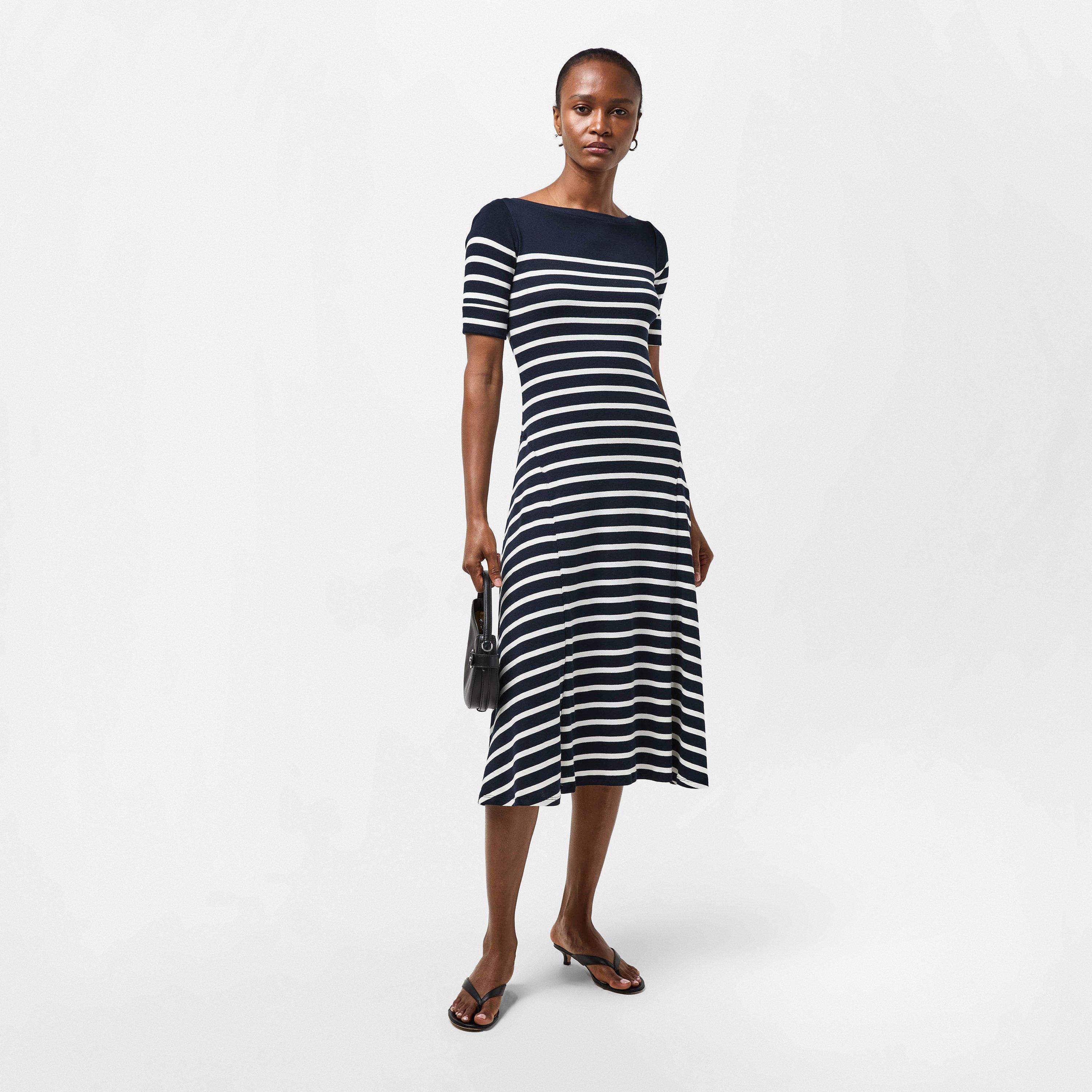 Navy/Masc Crm - Lauren by Ralph Lauren - Women's Munzie Real Leather A Line Dress - 6