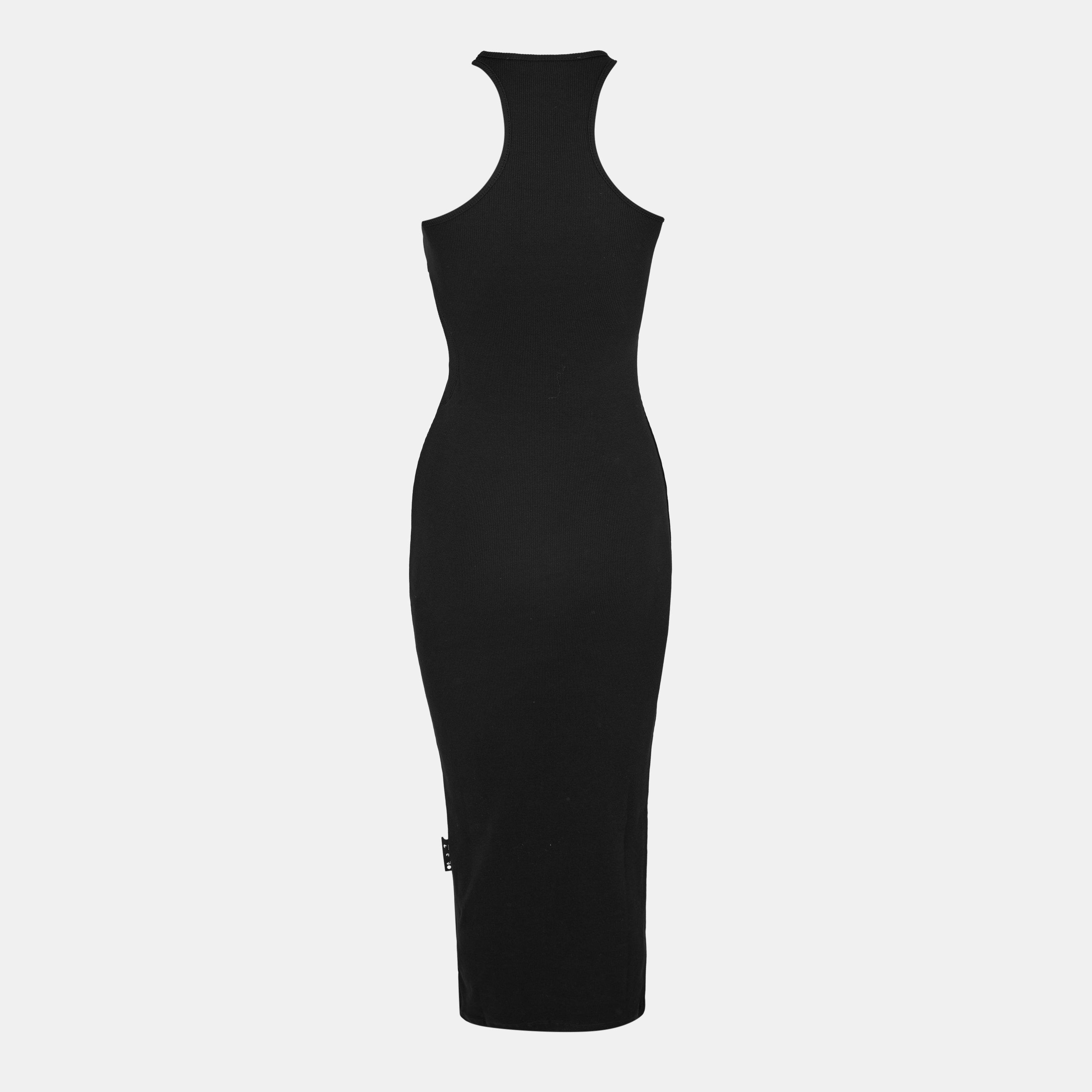 Black - Off White - Women's Ribbed Dress with Bold Round Cutout - 2