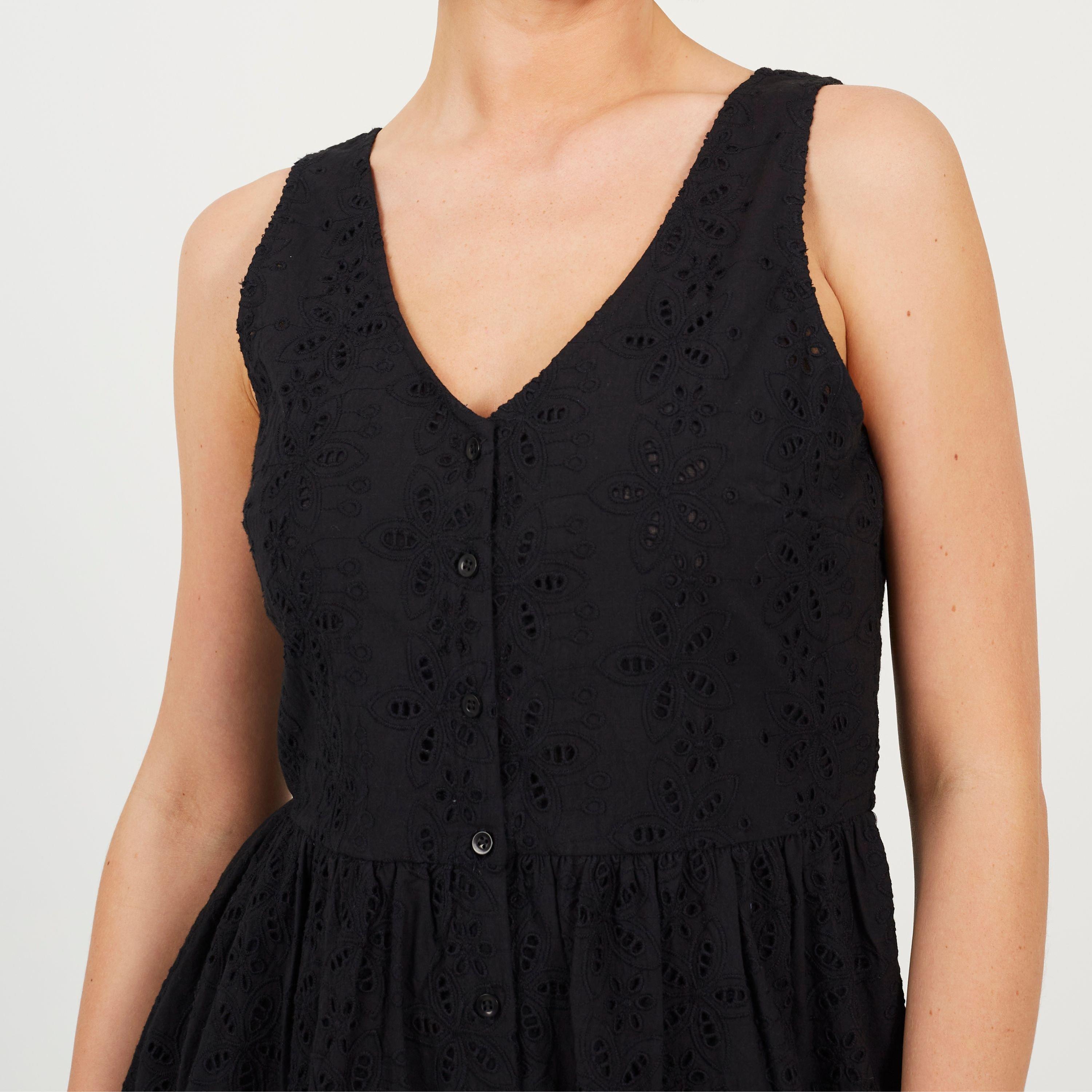 Zwart - Brave Soul - BS Broiderie Mini Dress with Button Fastening - 3