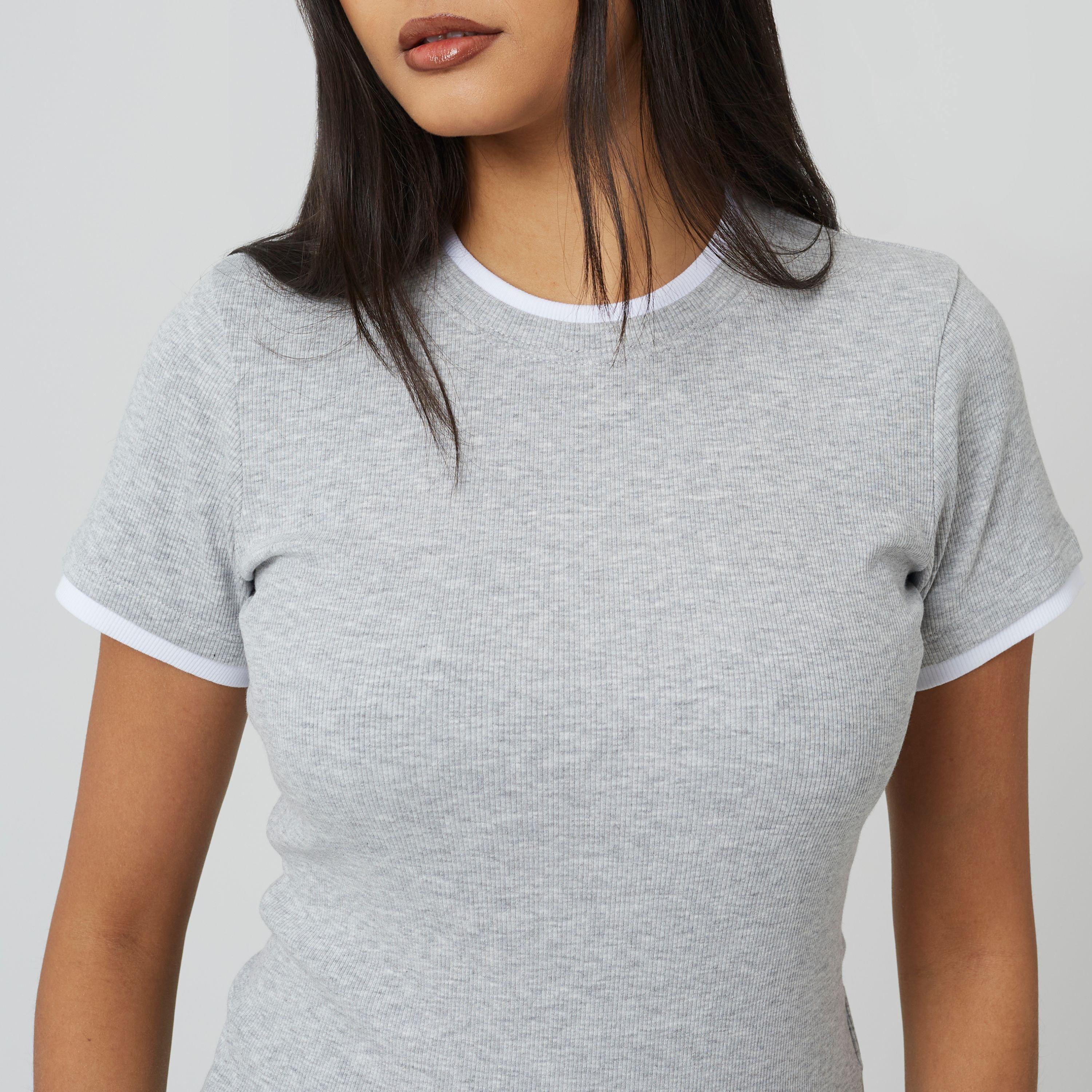 Gris/Blanc - Brave Soul - BS Womens Double Layer Effect T-shirt - 3