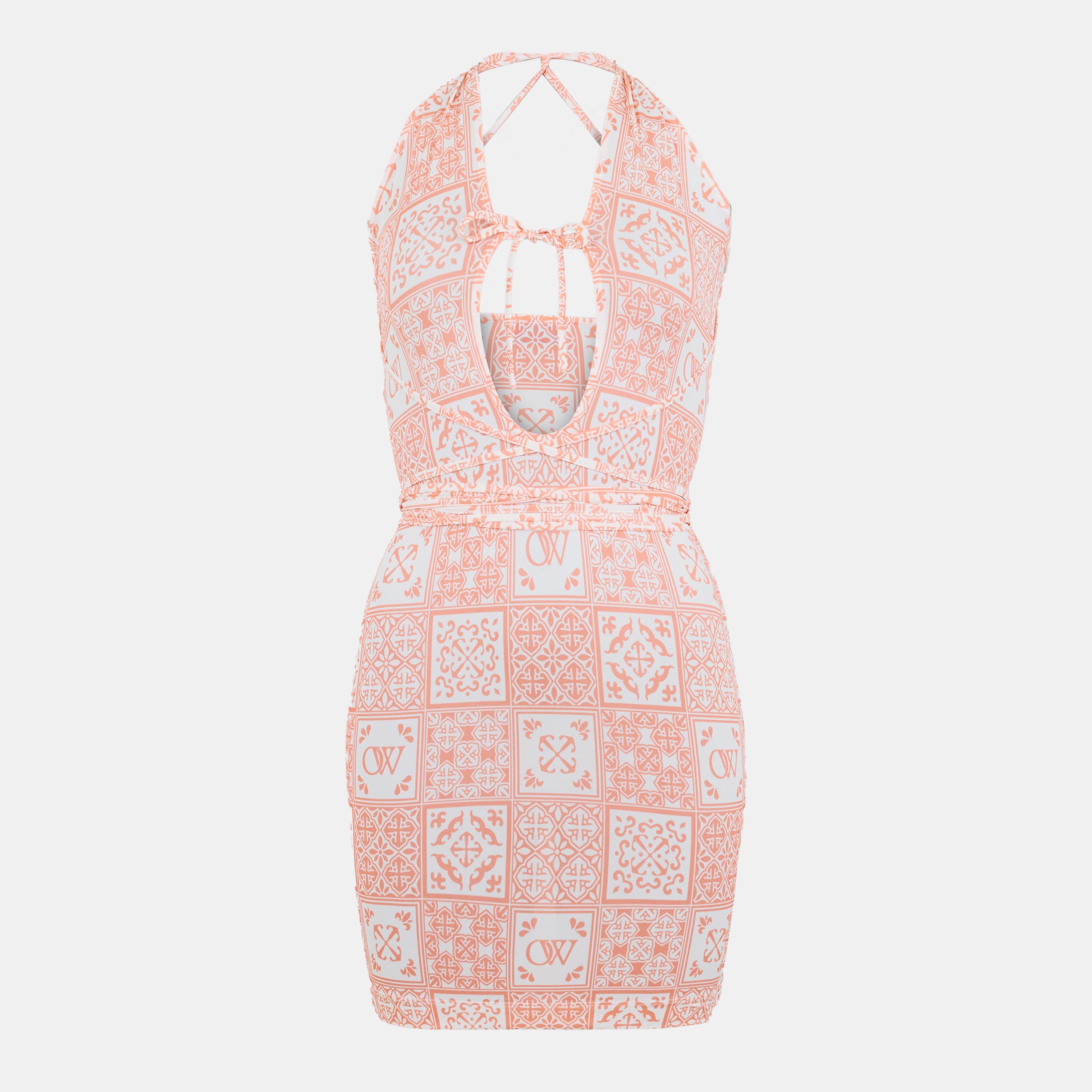 Off White Women's - Long Contemporary Maxi Dress - Pink/White - Size 10 (S)