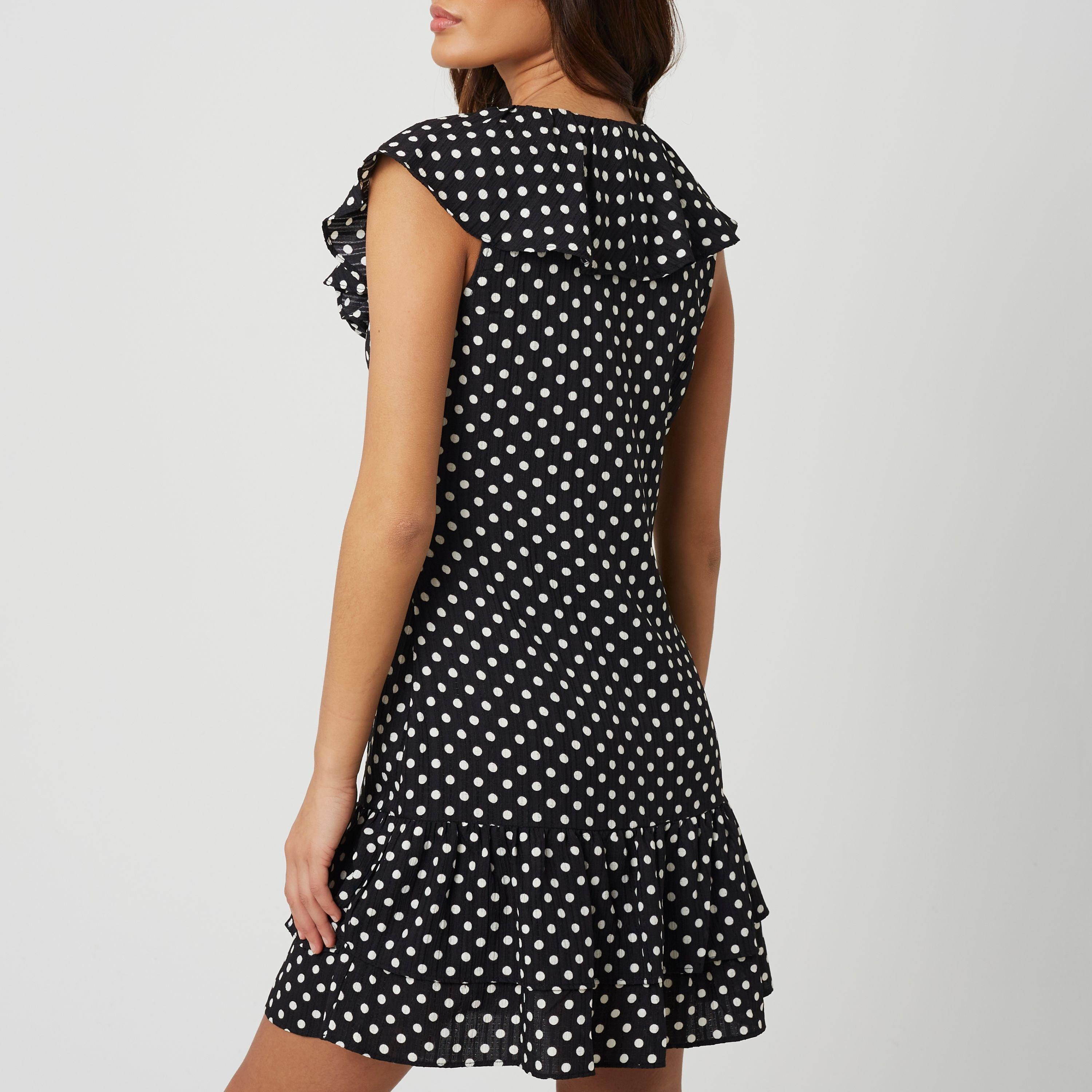 Black/Cream - Brave Soul - BS Womens Mini Polka Dot Dress with Frill Detail - 2