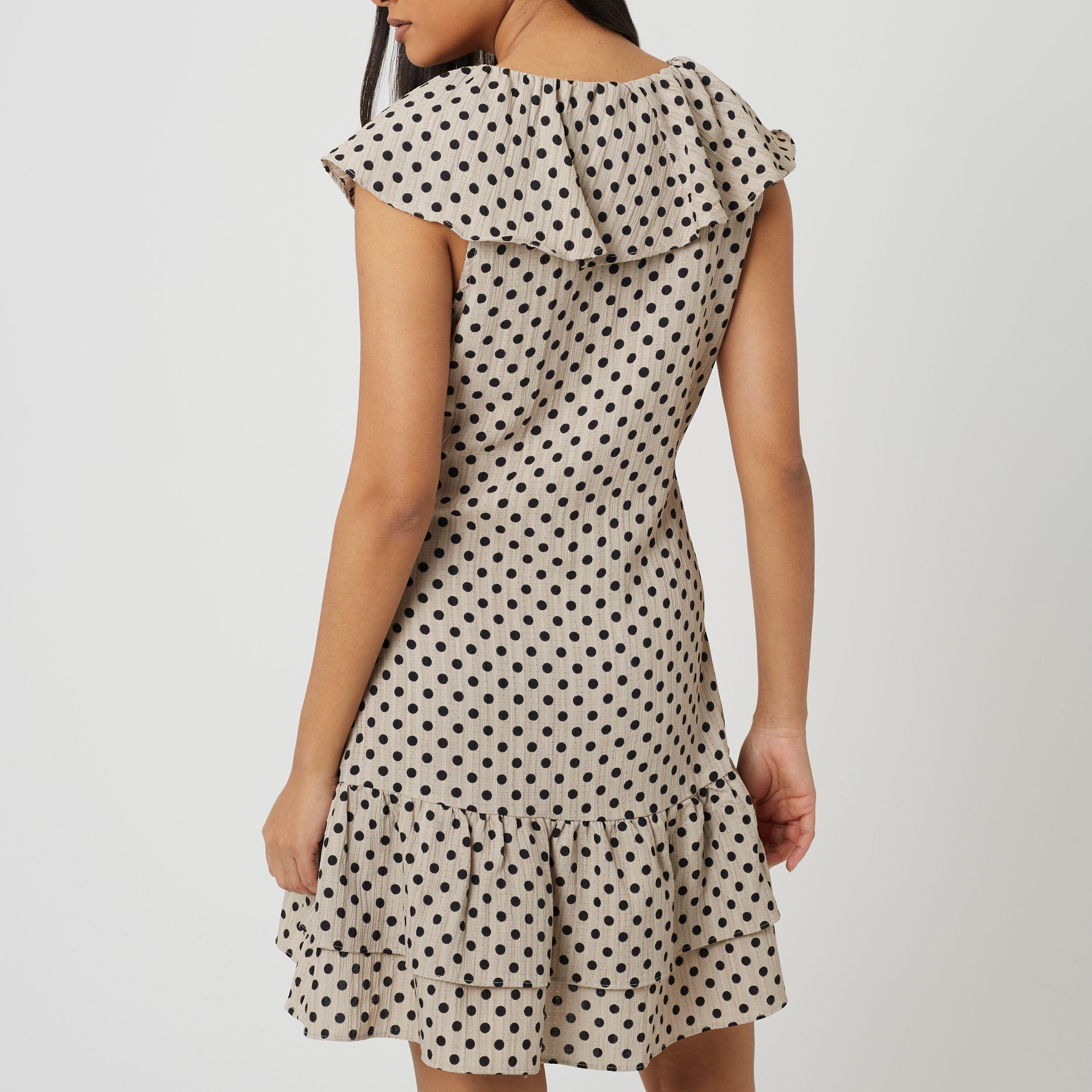 Beige/Black - Brave Soul - BS Womens Mini Polka Dot Dress with Frill Detail - 2