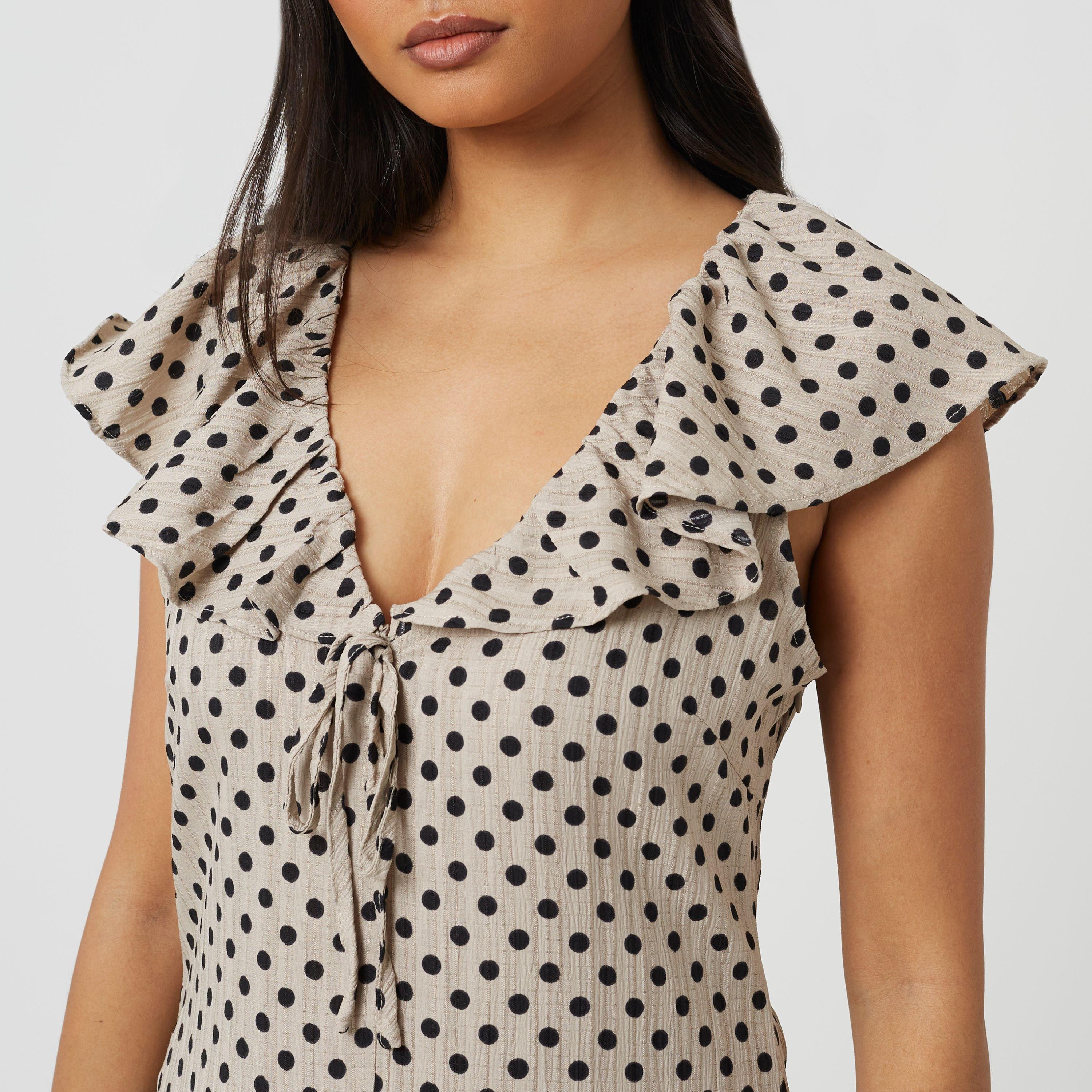 Beige/Black - Brave Soul - BS Womens Mini Polka Dot Dress with Frill Detail - 3