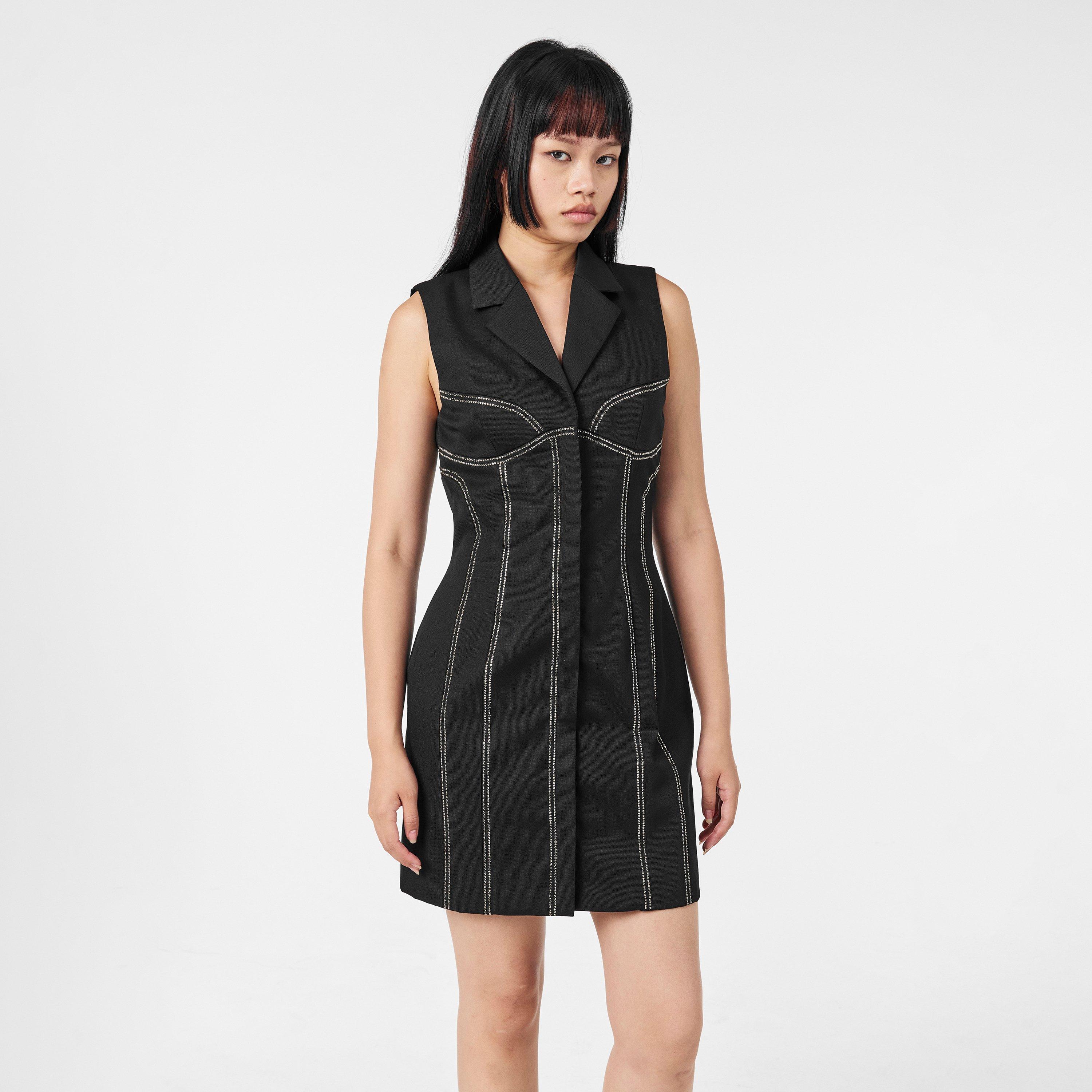 Black - Off White - Women's Blazer Dress - 3