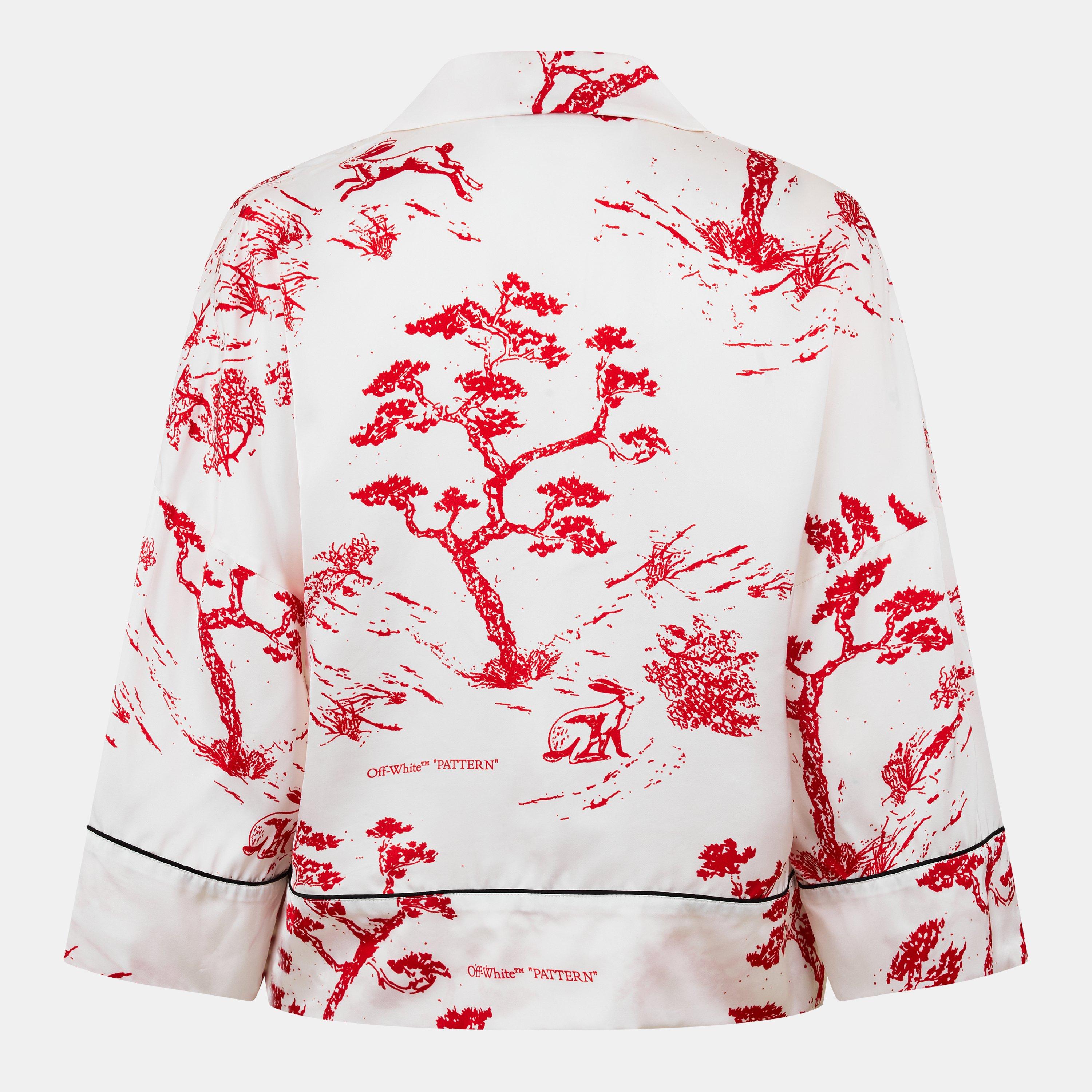 White/Red - Off White - Women's Short-Sleeve Plain Shirt - 2