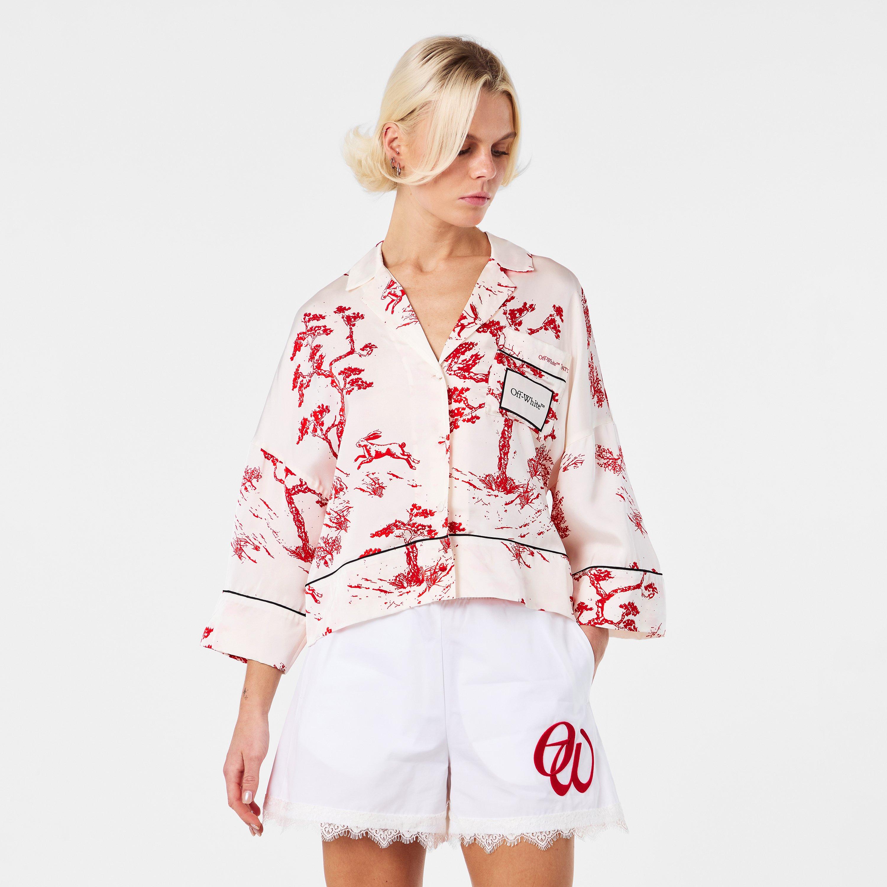 White/Red - Off White - Women's Short-Sleeve Plain Shirt - 3