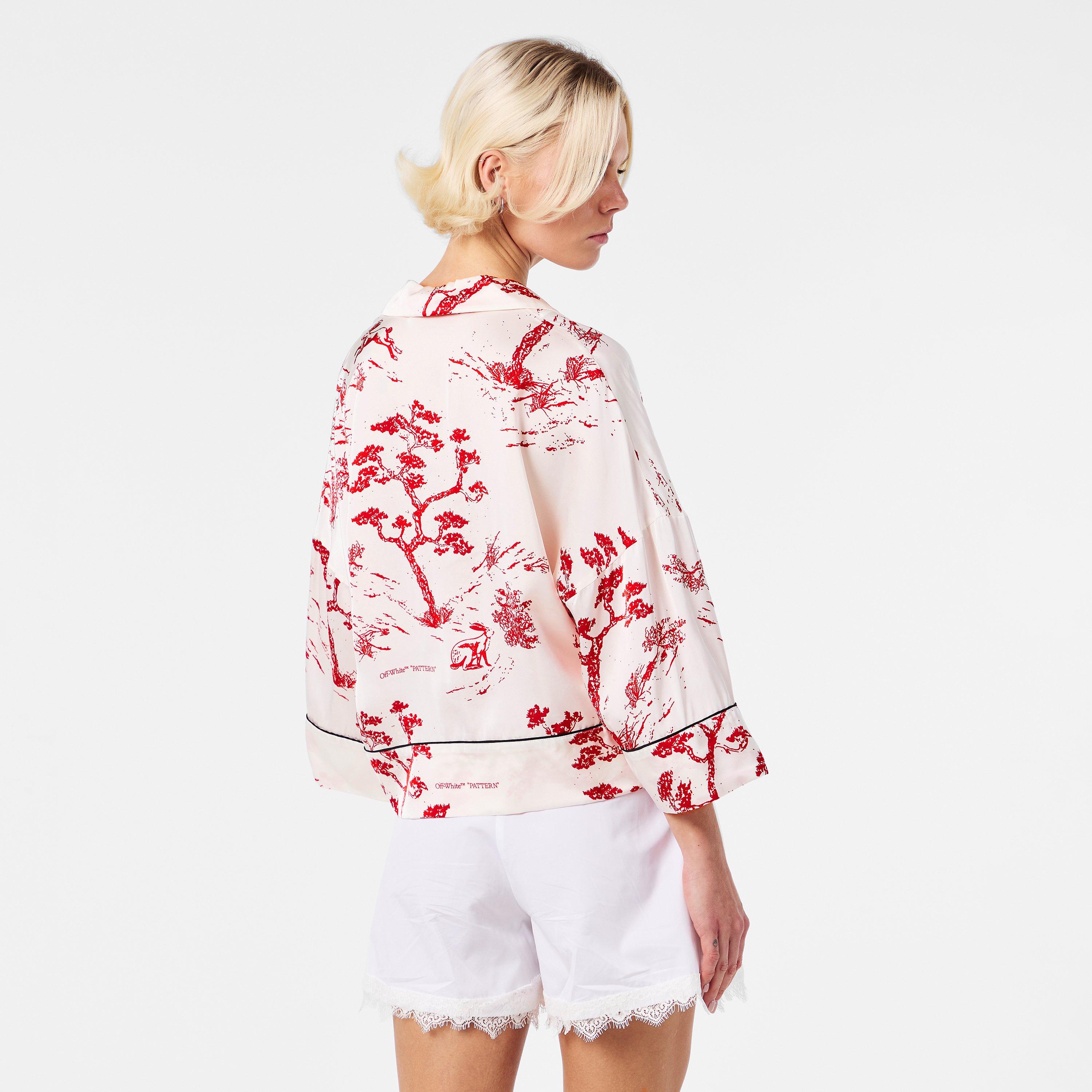 White/Red - Off White - Women's Short-Sleeve Plain Shirt - 4