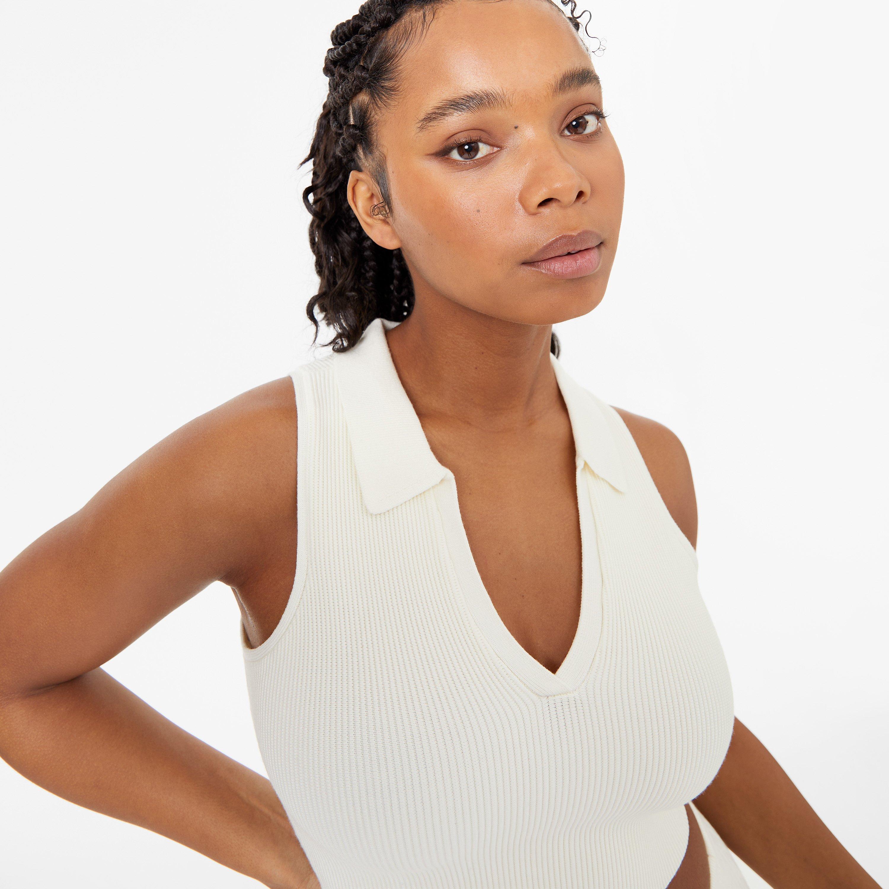 Vintage White - Jack Wills - Knitted Polo Crop Top - 3