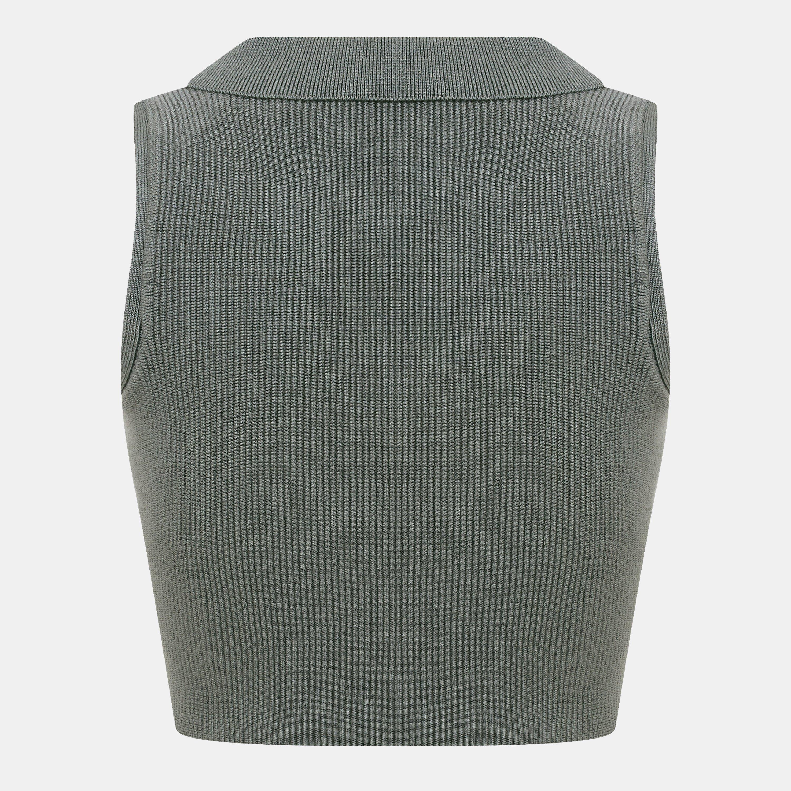 Muted Khaki - Jack Wills - Knitted Polo Crop Top - 2