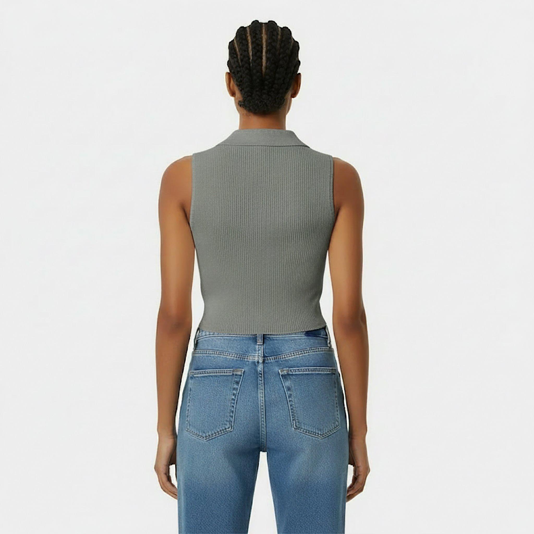 Muted Khaki - Jack Wills - Knitted Polo Crop Top - 4