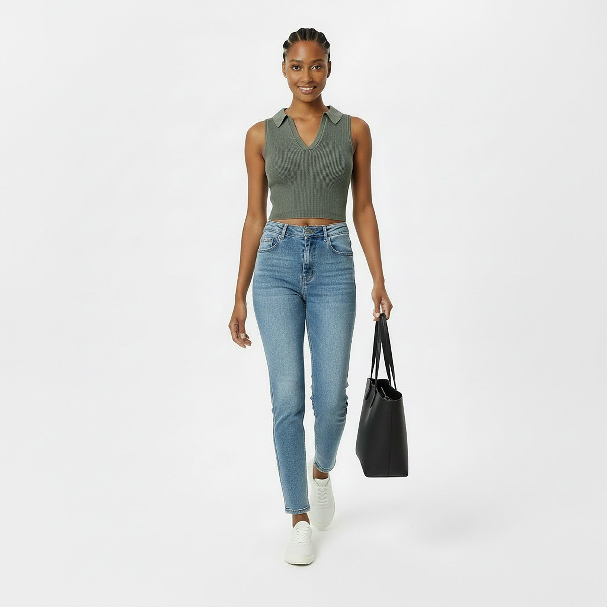 Muted Khaki - Jack Wills - Knitted Polo Crop Top - 5