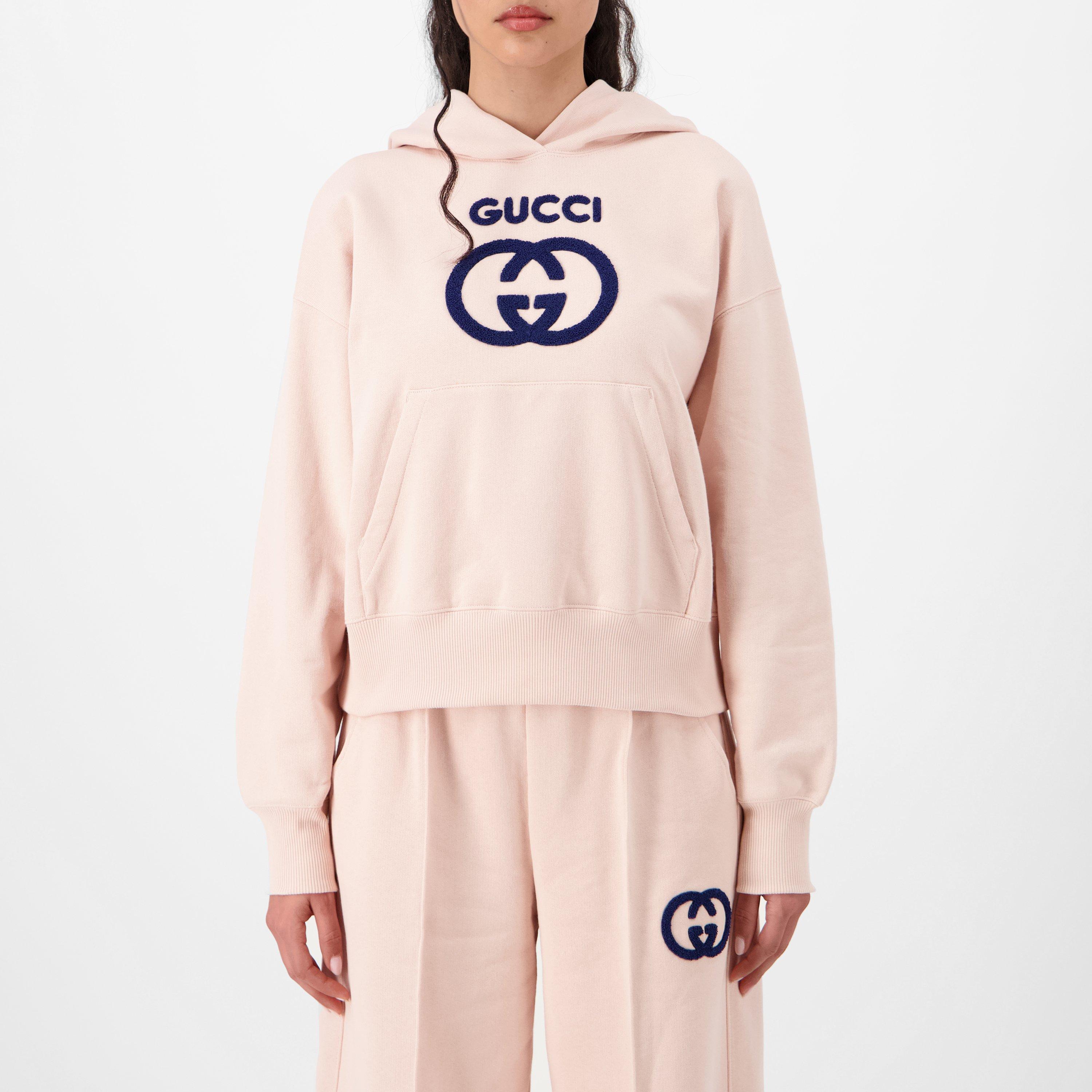 パーカー・フーディ Cotton sweatshirt with gucci embroidery on the front GG embroidered cotton jersey hoodie in pink - Gucci | Mytheresa