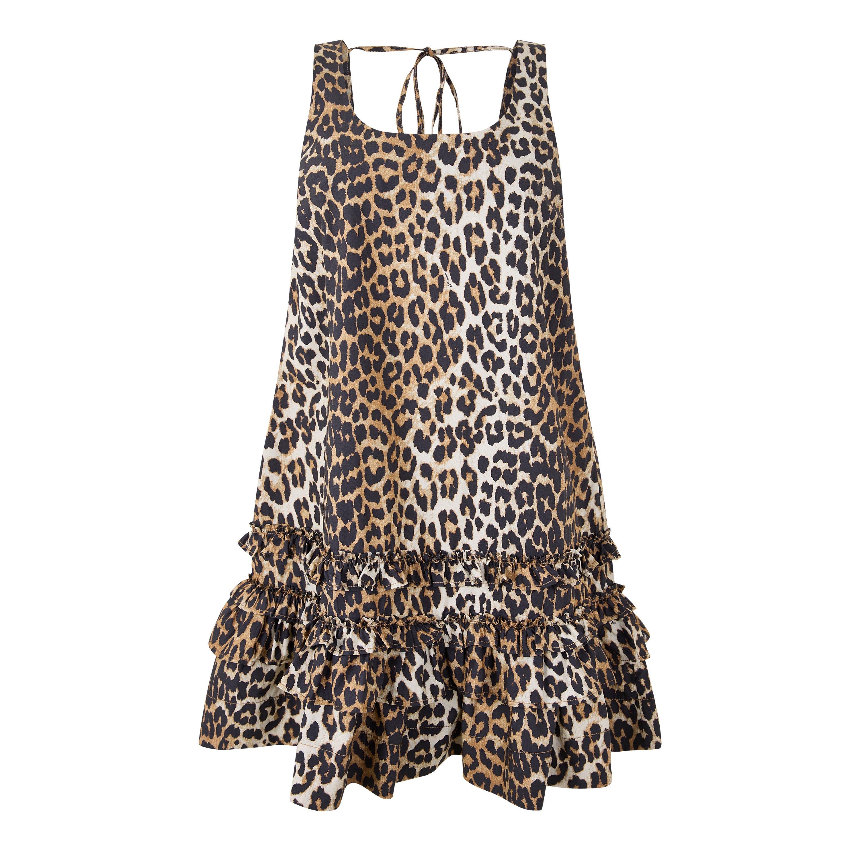 Leopard - Ganni - Women's Poplin U-Neck Mini Dress - 1
