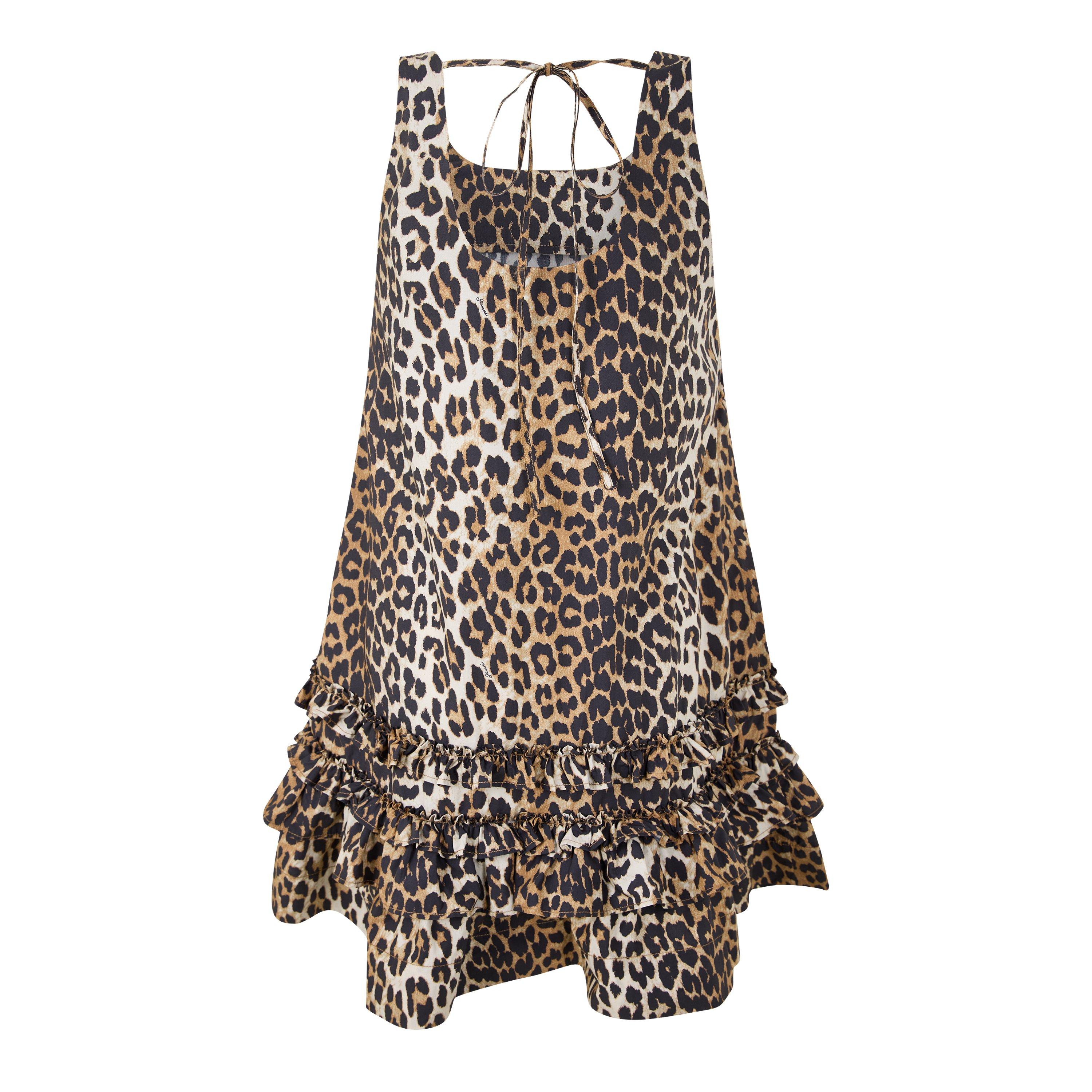 Leopard - Ganni - Women's Poplin U-Neck Mini Dress - 2