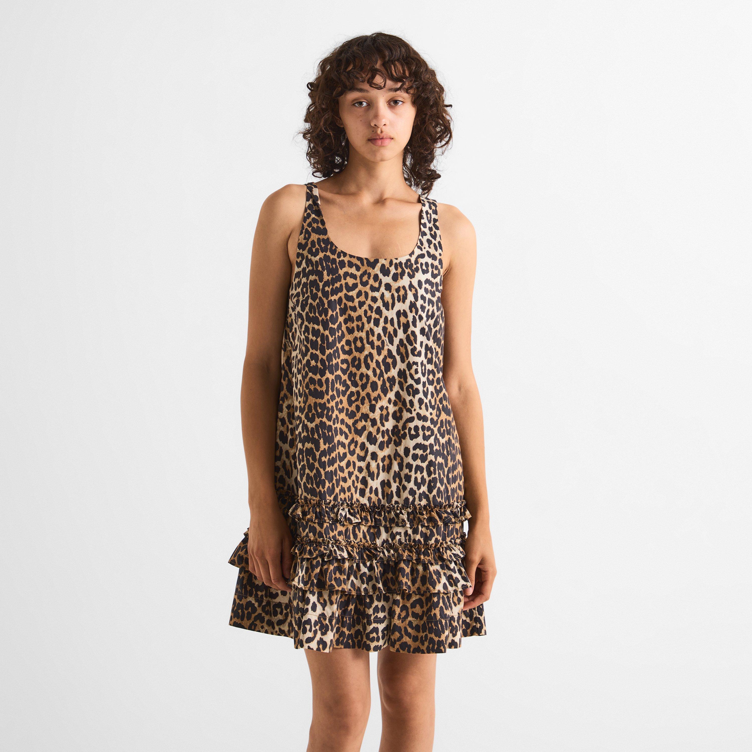 Leopard - Ganni - Women's Poplin U-Neck Mini Dress - 3