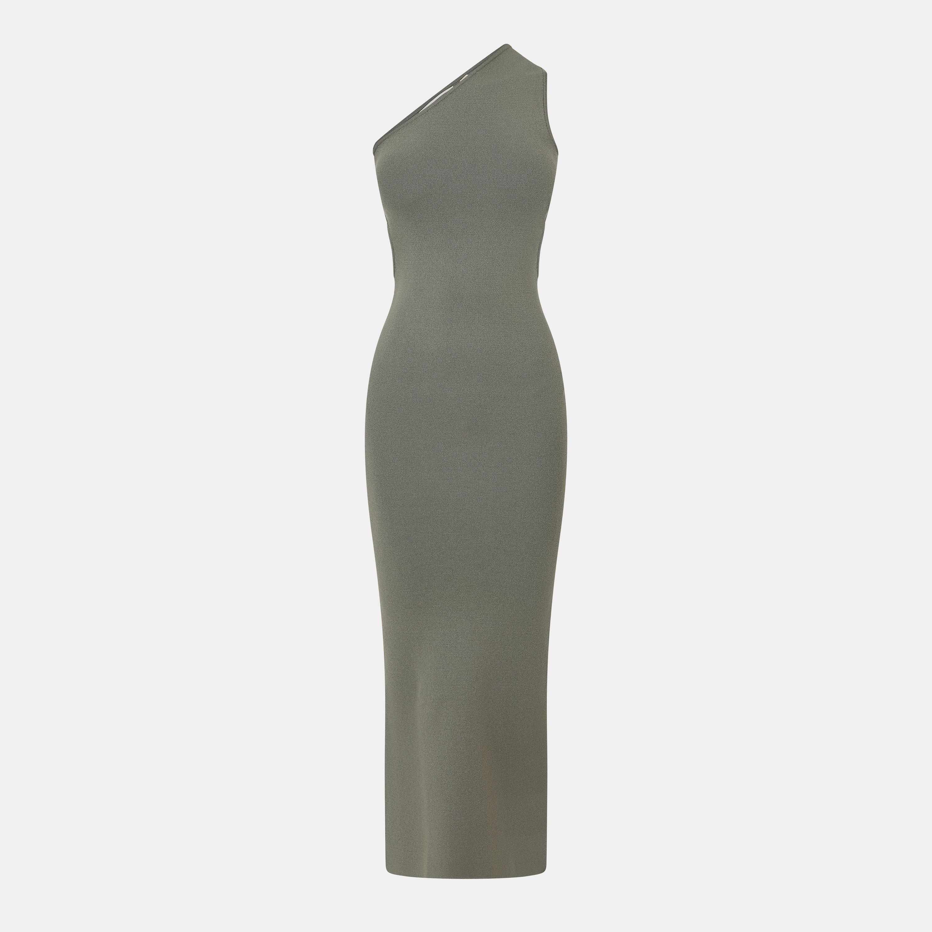 Muted Khaki - Jack Wills - Knitted Asymmetric Cut Out Midi Dress - 1