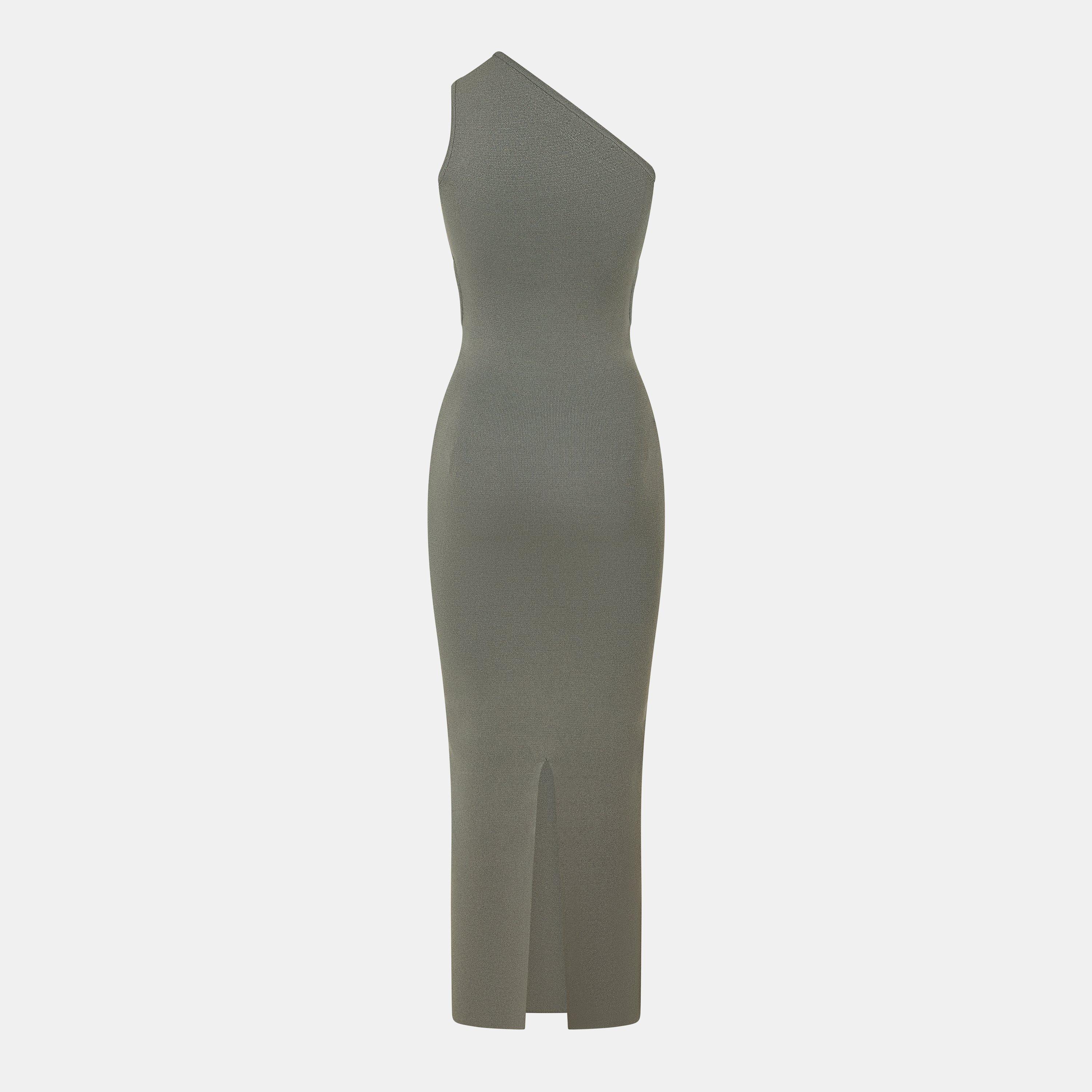 Muted Khaki - Jack Wills - Knitted Asymmetric Cut Out Midi Dress - 2