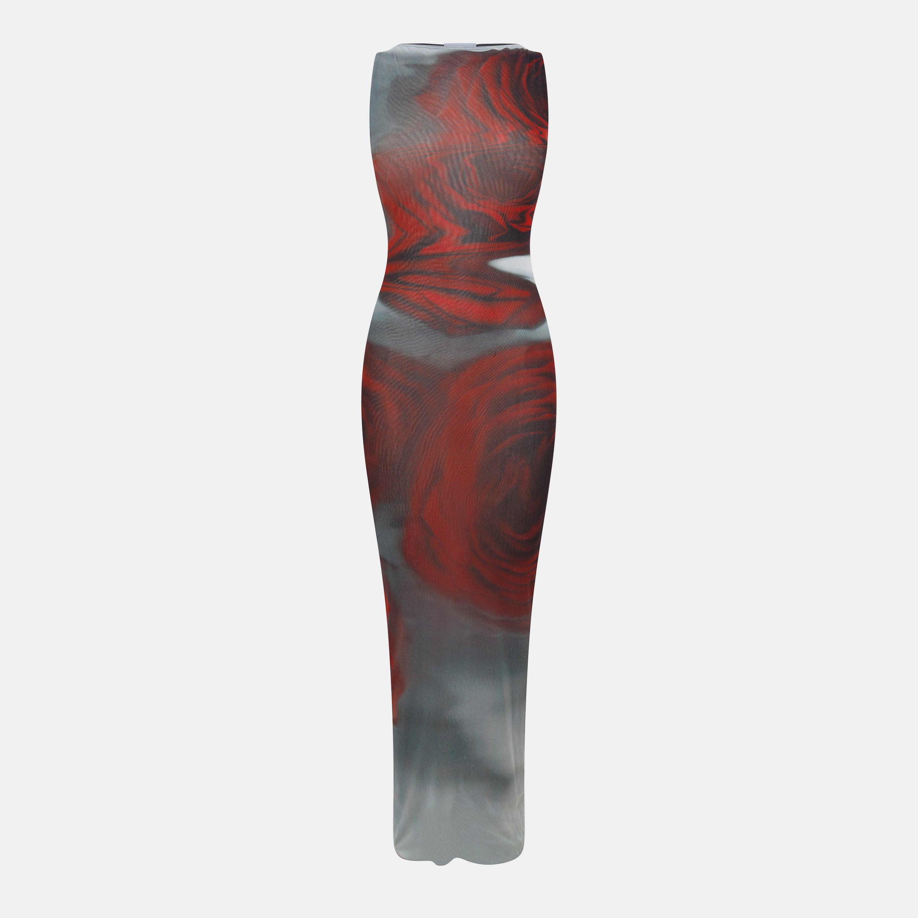 White/Grey/Red - Jean Paul Gaultier - Women's Floor Length Flowing Maxi Dress - 1