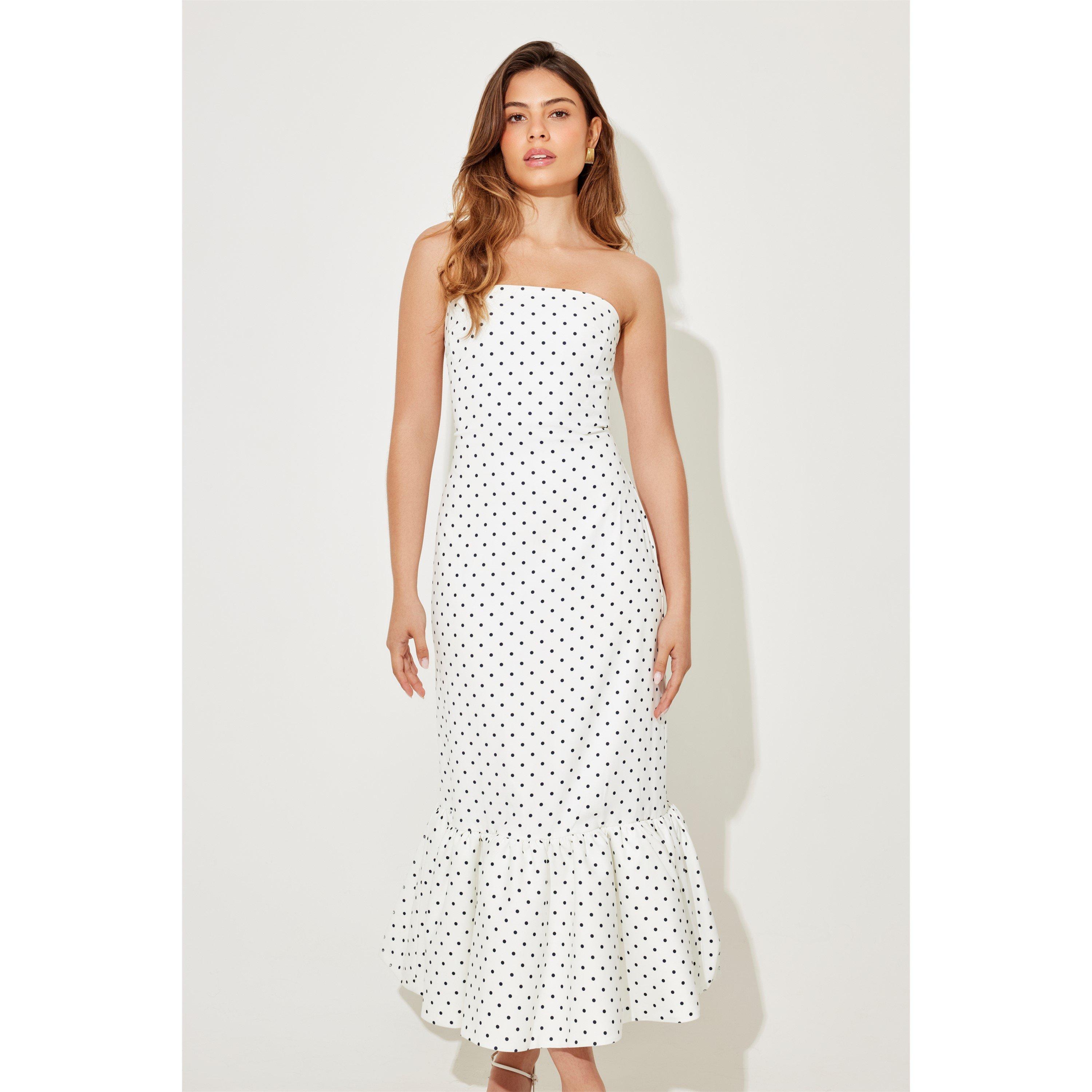 Odd Muse Ultimate Muse Strapless Peplum Hem Midi Dress - White Polka - M