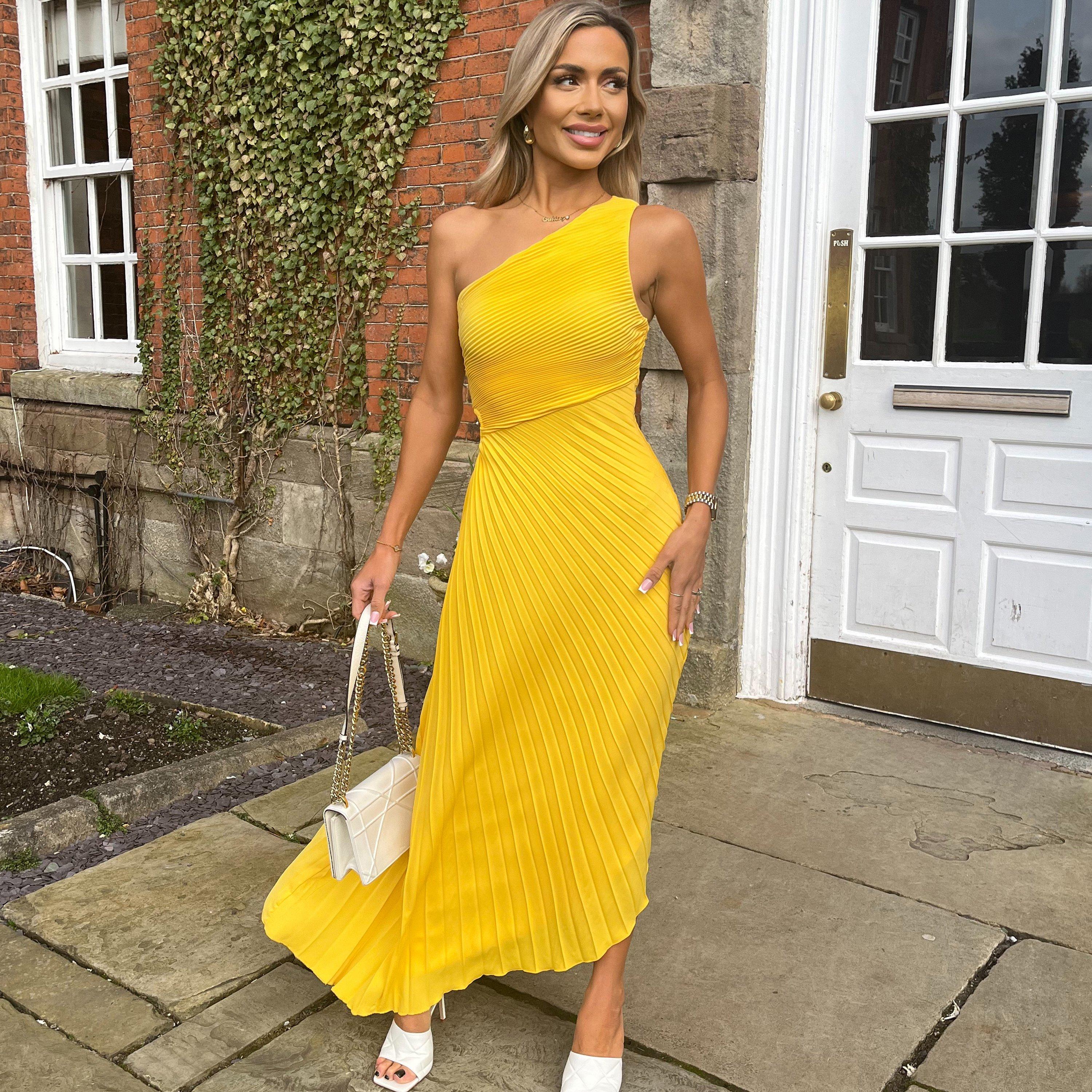 Yellow - AX Paris - One Shoulder Cut Out Pleated Midi Dress - 3