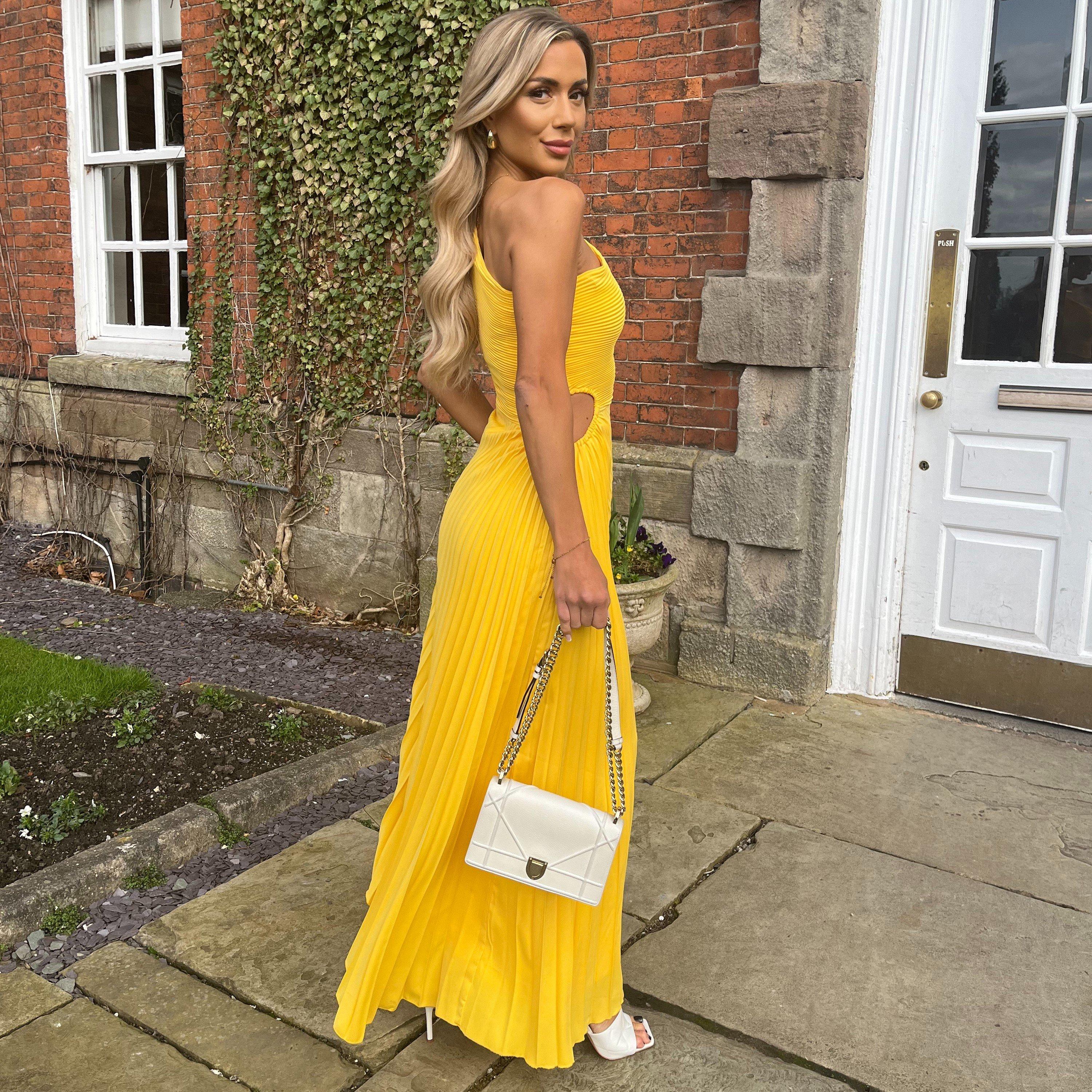 Yellow - AX Paris - One Shoulder Cut Out Pleated Midi Dress - 4