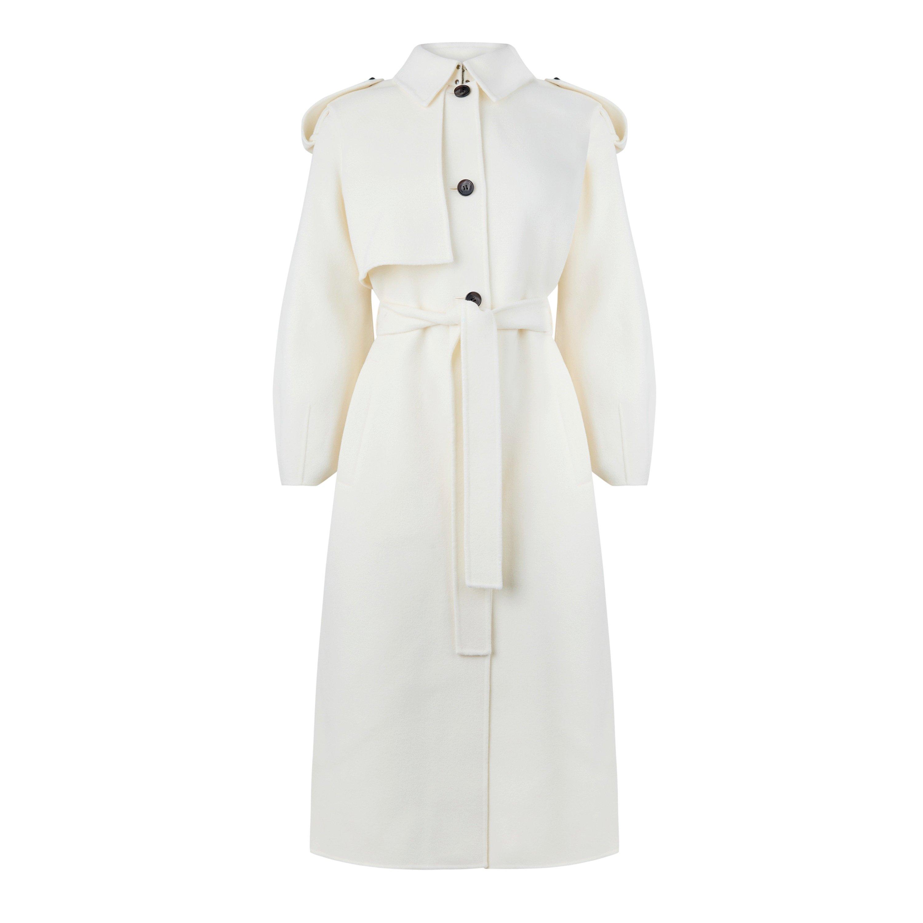 Cream - Mackage - Women's Ceyla Belted Wool Long Sleeve Oversized Fit Trench Coat - 4