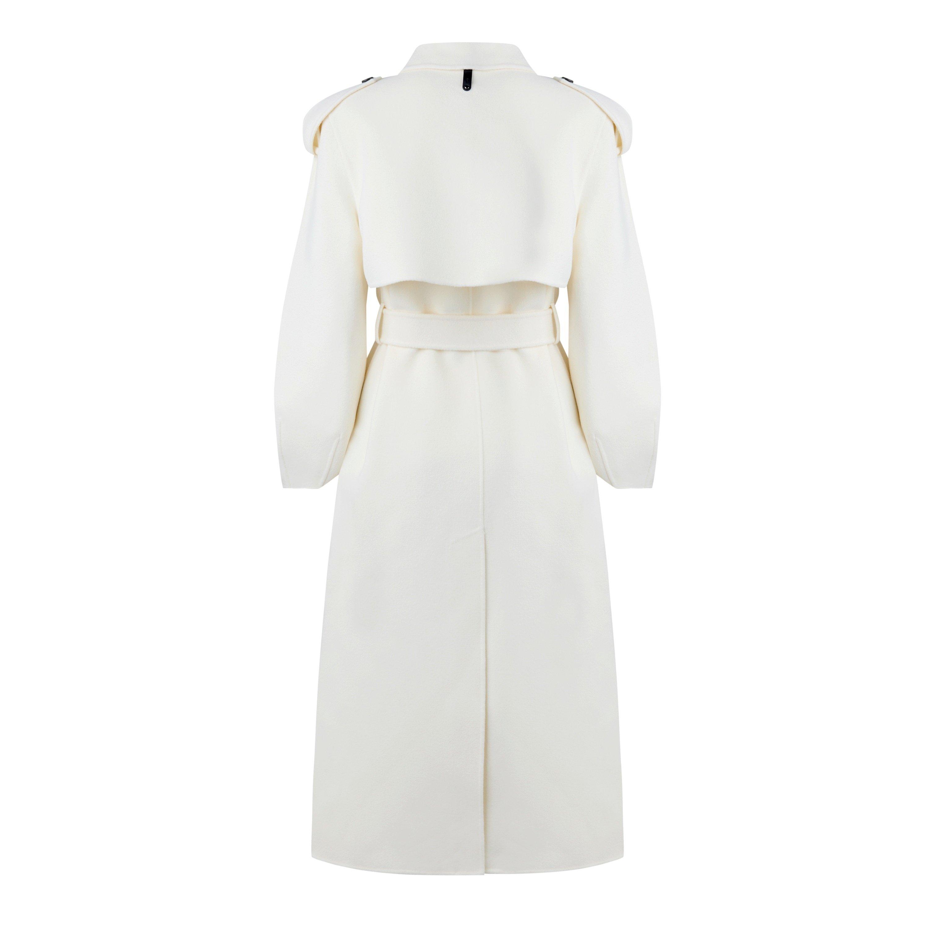 Cream - Mackage - Women's Ceyla Belted Wool Long Sleeve Oversized Fit Trench Coat - 5