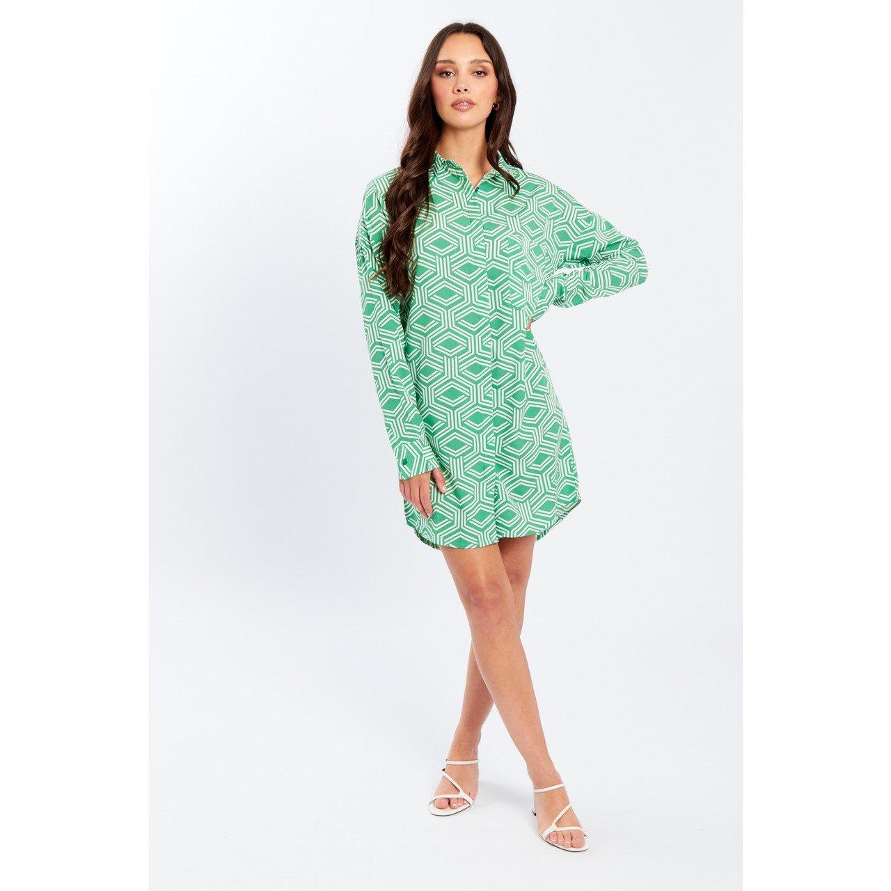 Grün - Influence - Women's Long-Sleeve Shirt Dress - 1