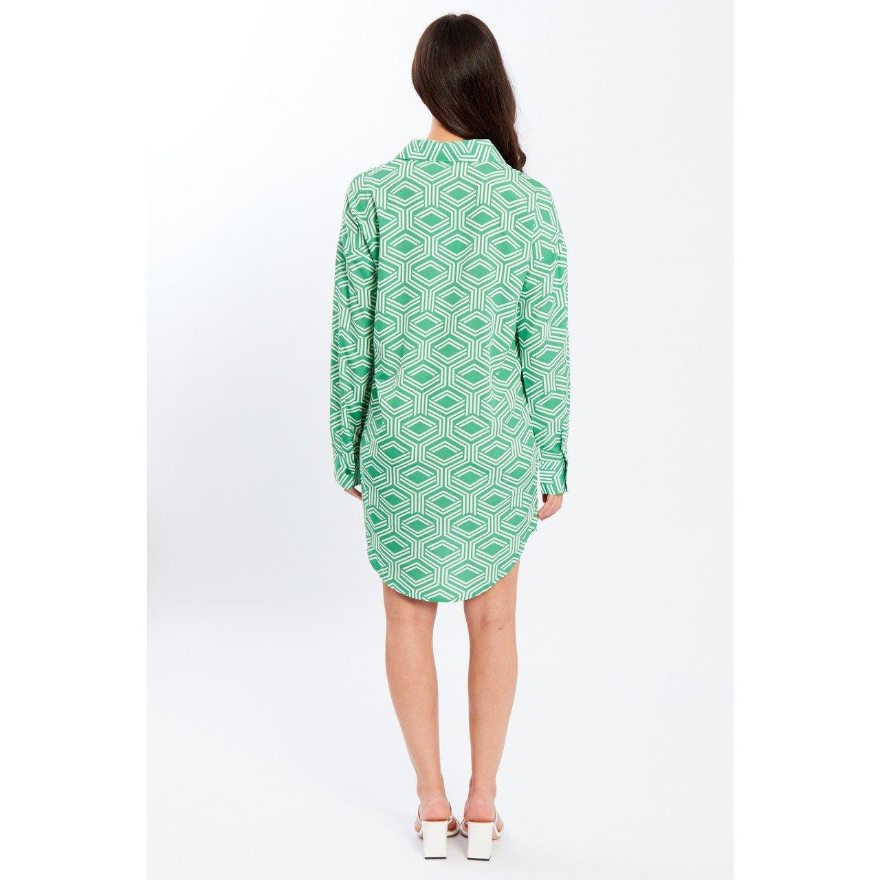 Green - Influence - Long-Sleeve Shirt Dress - 2
