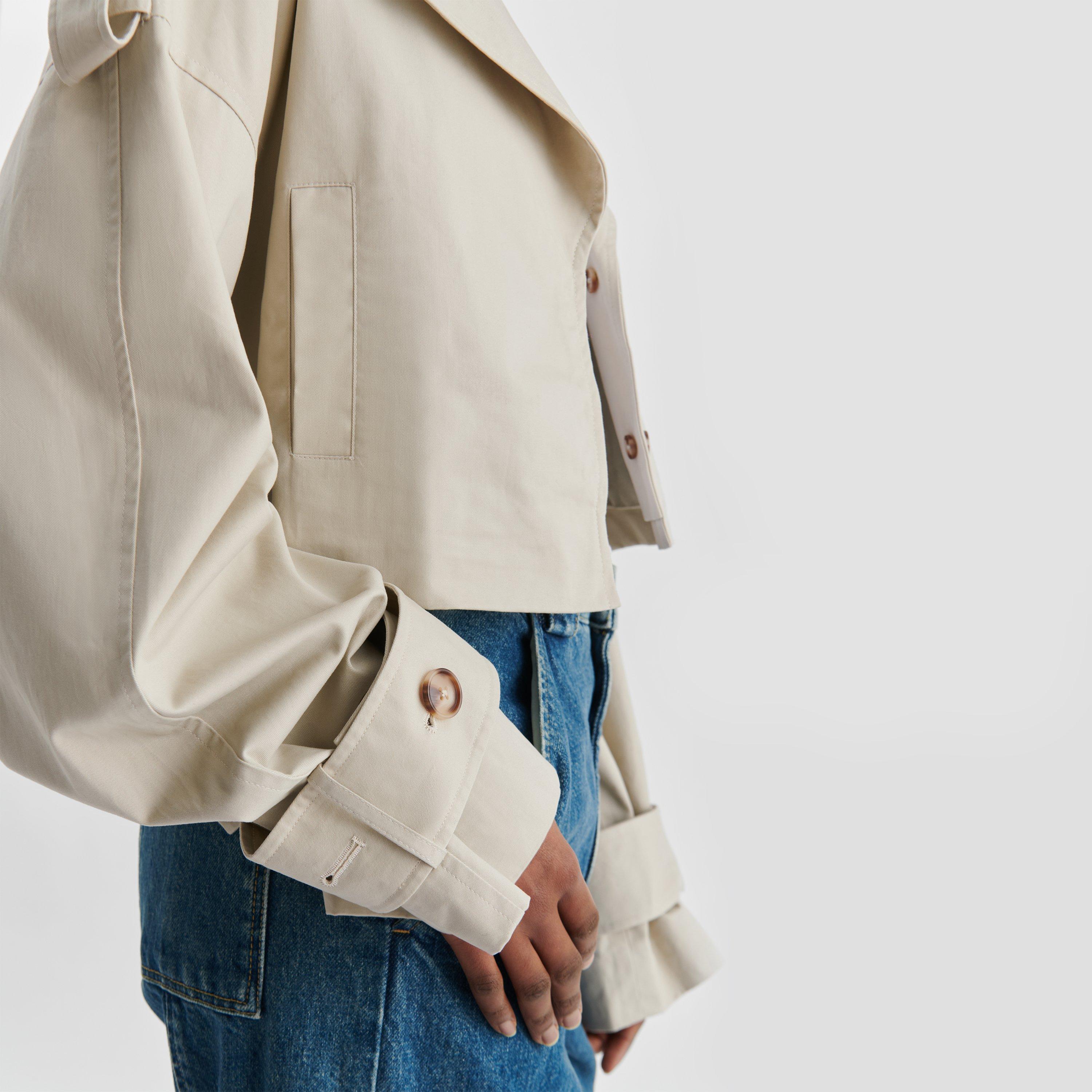 Pale Beige - Axel Arigato - Women's Gaia Water-Repellent Cotton Cropped Long Sleeve Trench Coat - 4