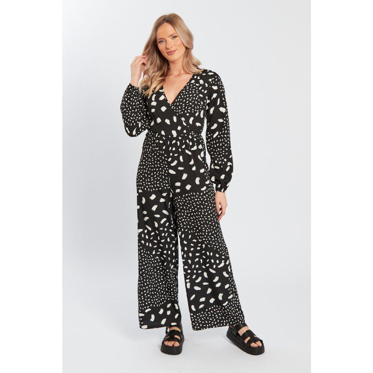 Influence Women's V-Neck Jumpsuit - Black/White - 8 (XS)