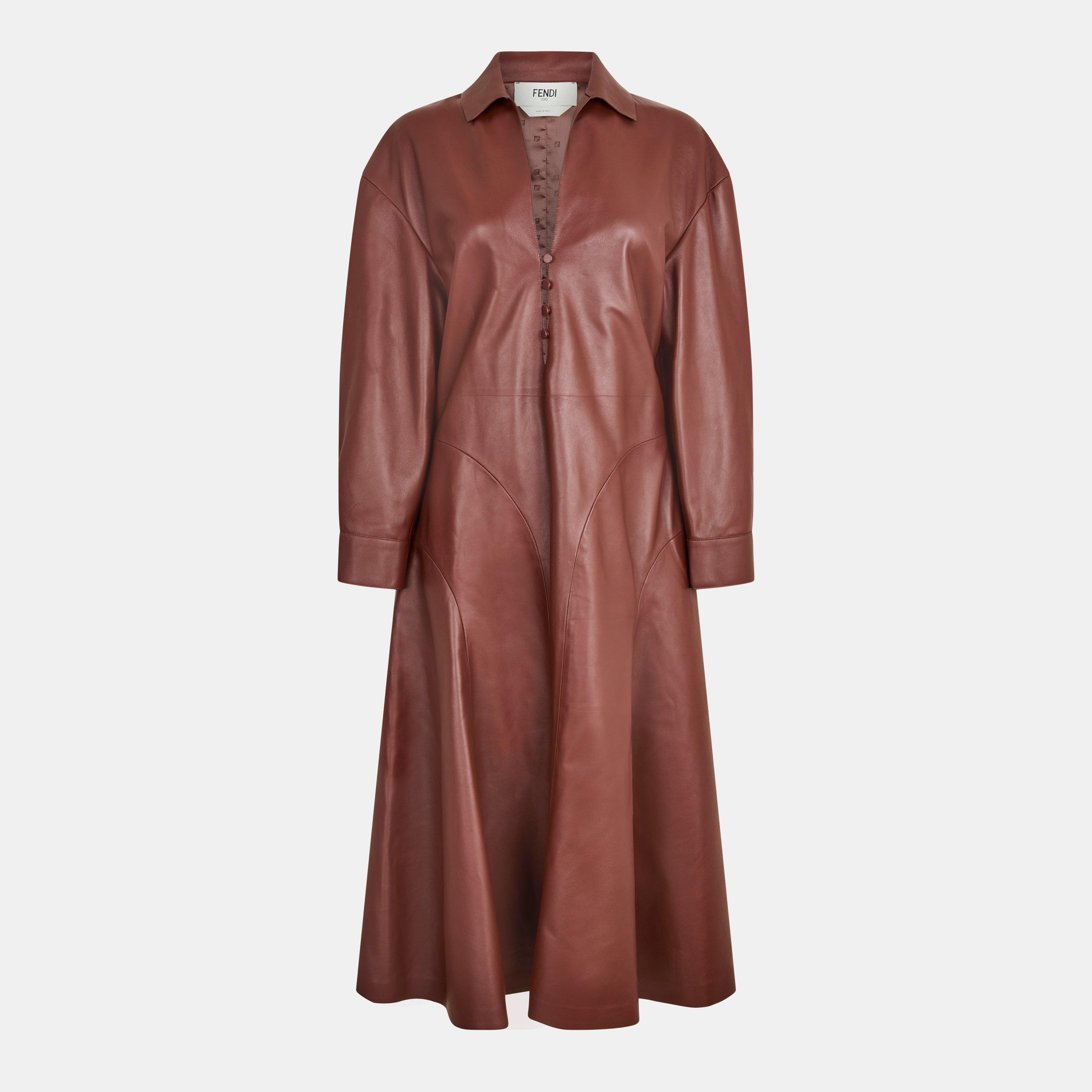 Tobacco - Fendi - Women's Leather A Line Dress - 1