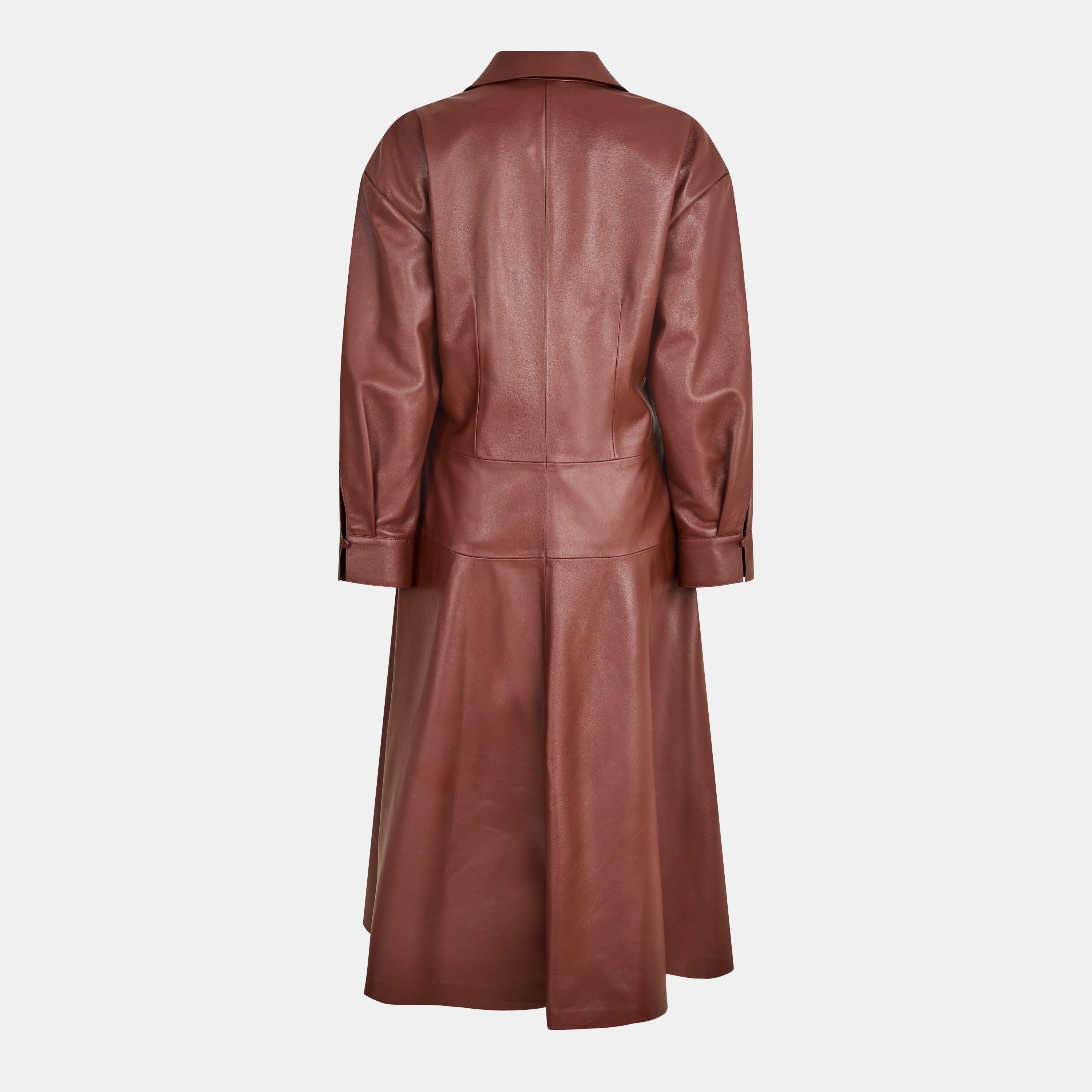 Tobacco - Fendi - Women's Leather A Line Dress - 2