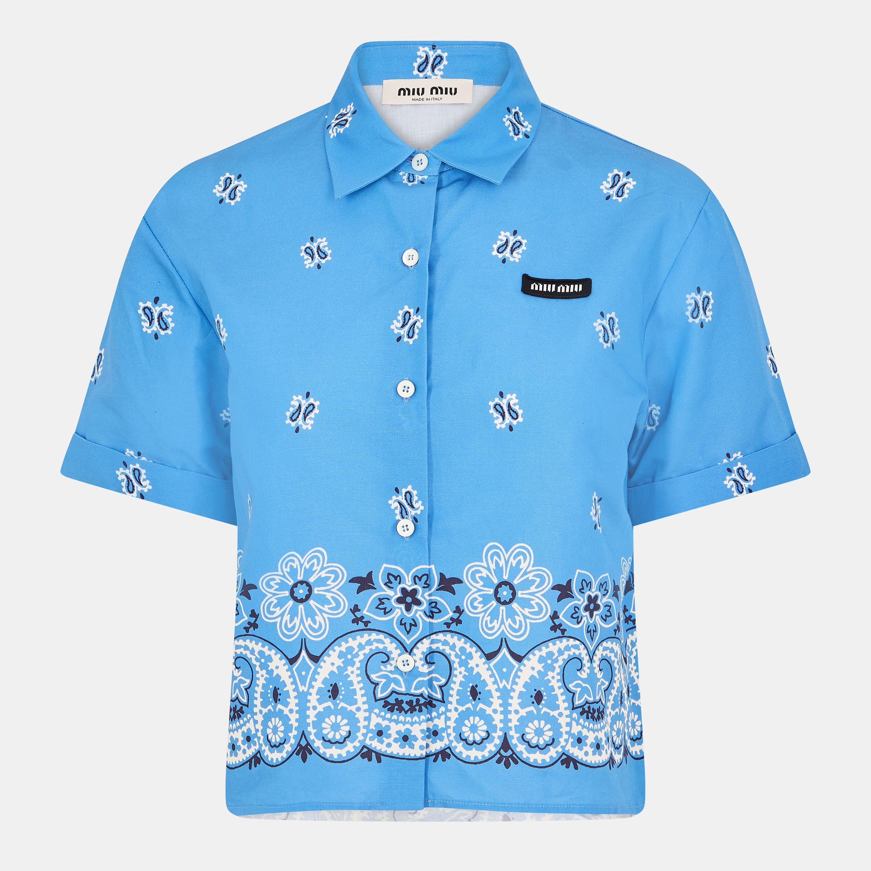 Azzurro+ - Miu Miu - Women's Bandana Short Sleeve Patterned Shirt - 1