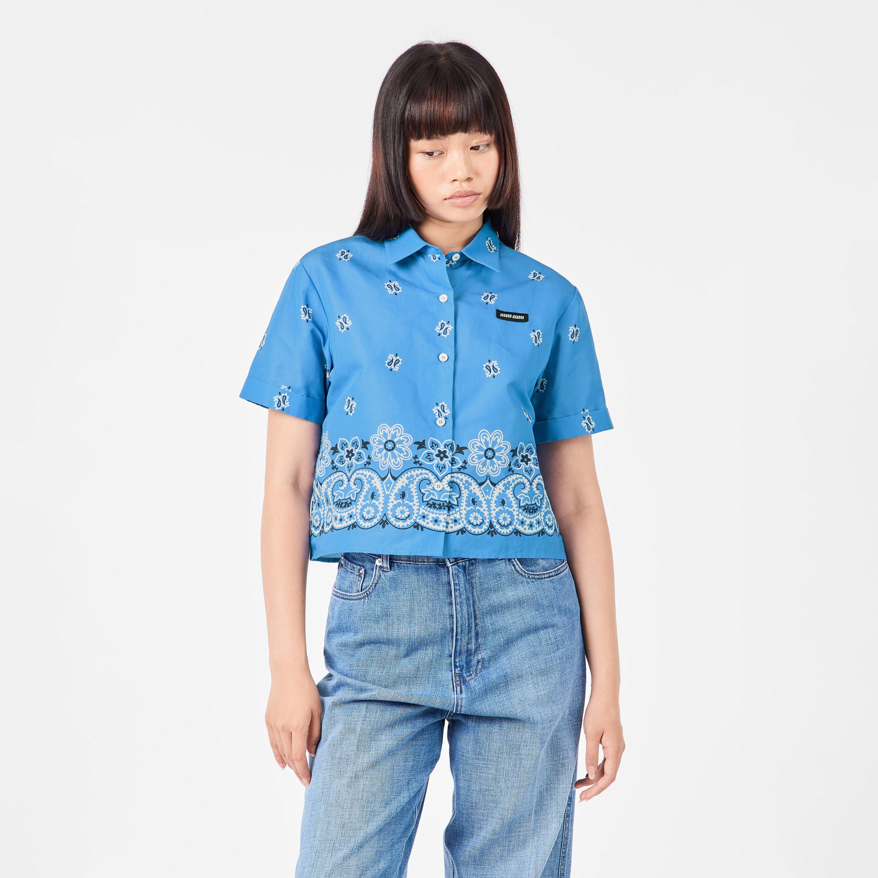 美品 25ss miumiu ペイズリー 総柄 シルク 半袖シャツ 38 Miu Miu Women's Bandana Short Sleeve Patterned Shirt | Cruise Fashion