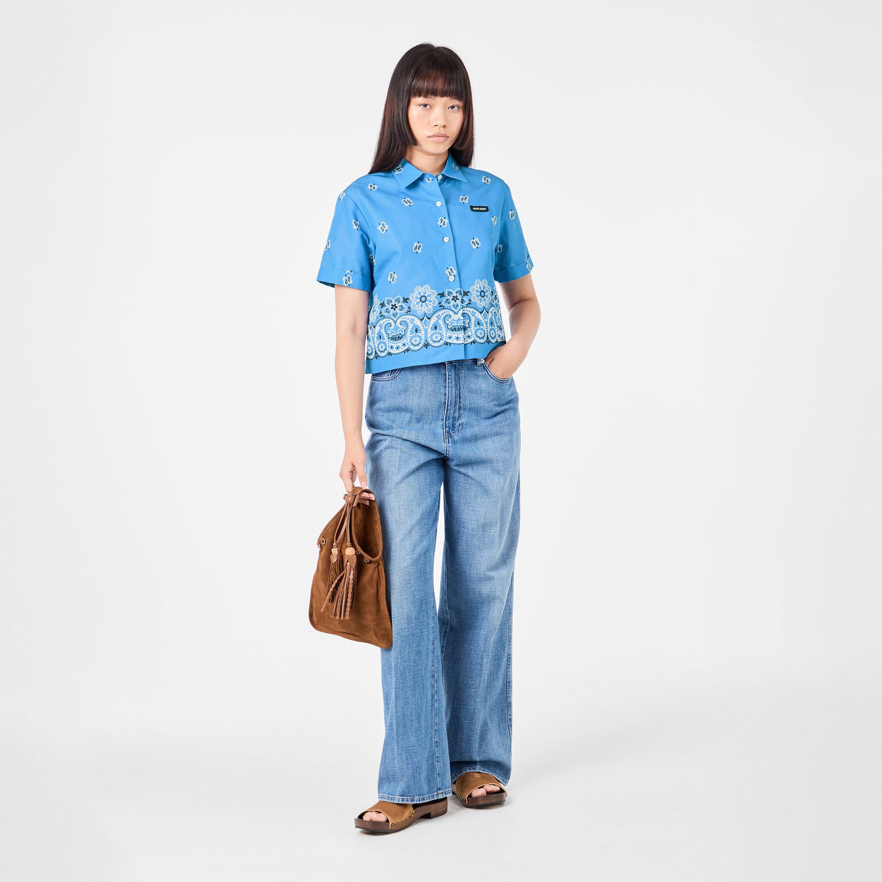 美品 25ss miumiu ペイズリー 総柄 シルク 半袖シャツ 38 Miu Miu Women's Bandana Short Sleeve Patterned Shirt | Cruise Fashion