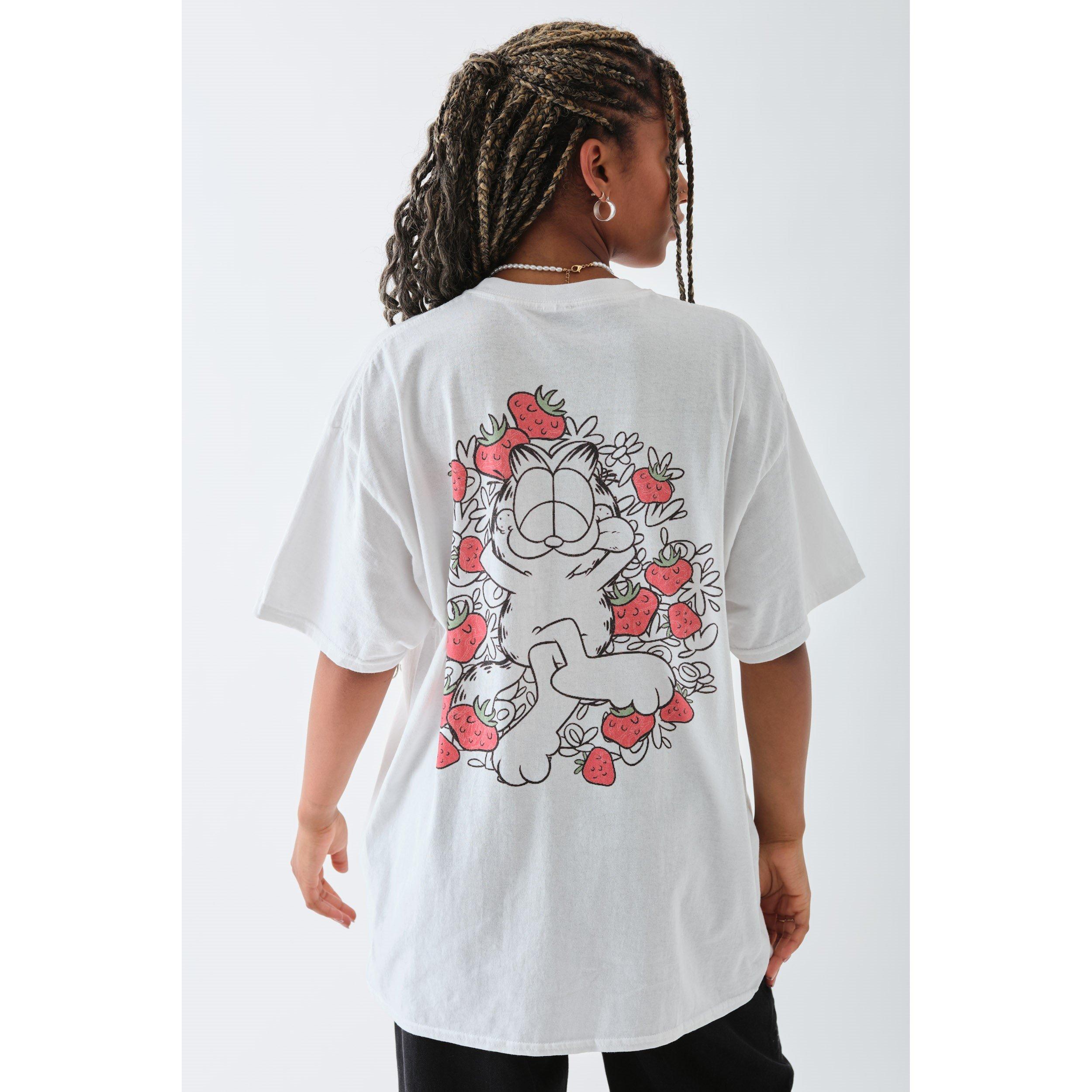 White - Daisy Street - Women's Garfield Strawberry Oversized T-Shirt - 2
