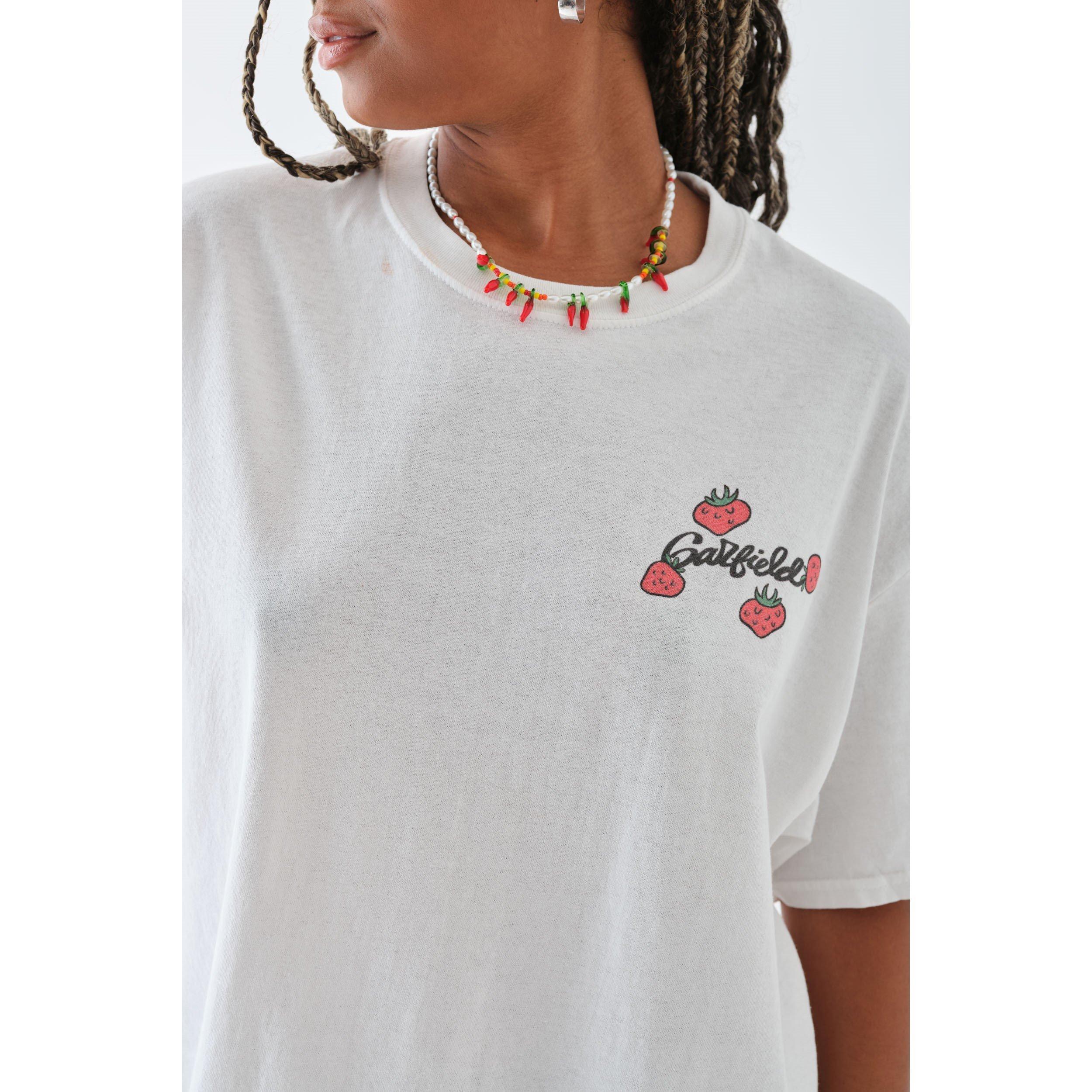 White - Daisy Street - Women's Garfield Strawberry Oversized T-Shirt - 3