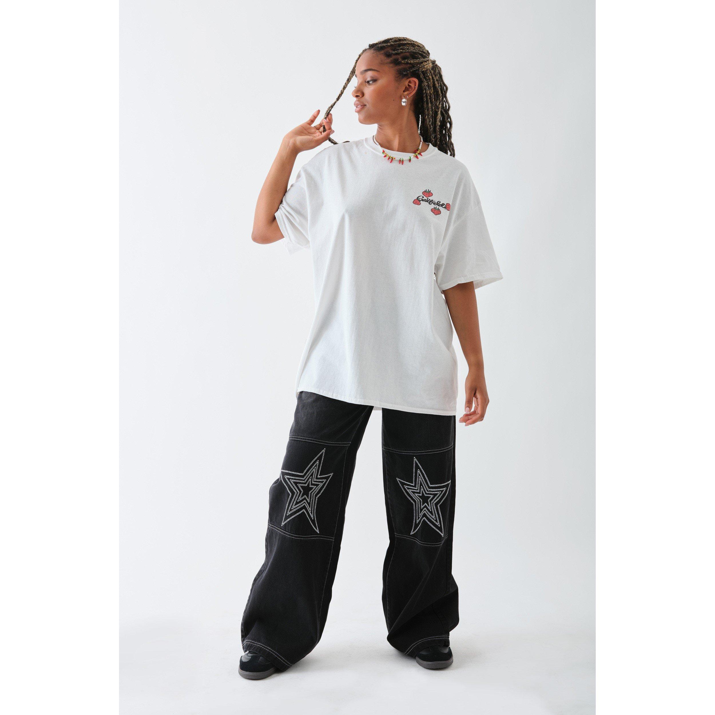 White - Daisy Street - Women's Garfield Strawberry Oversized T-Shirt - 4