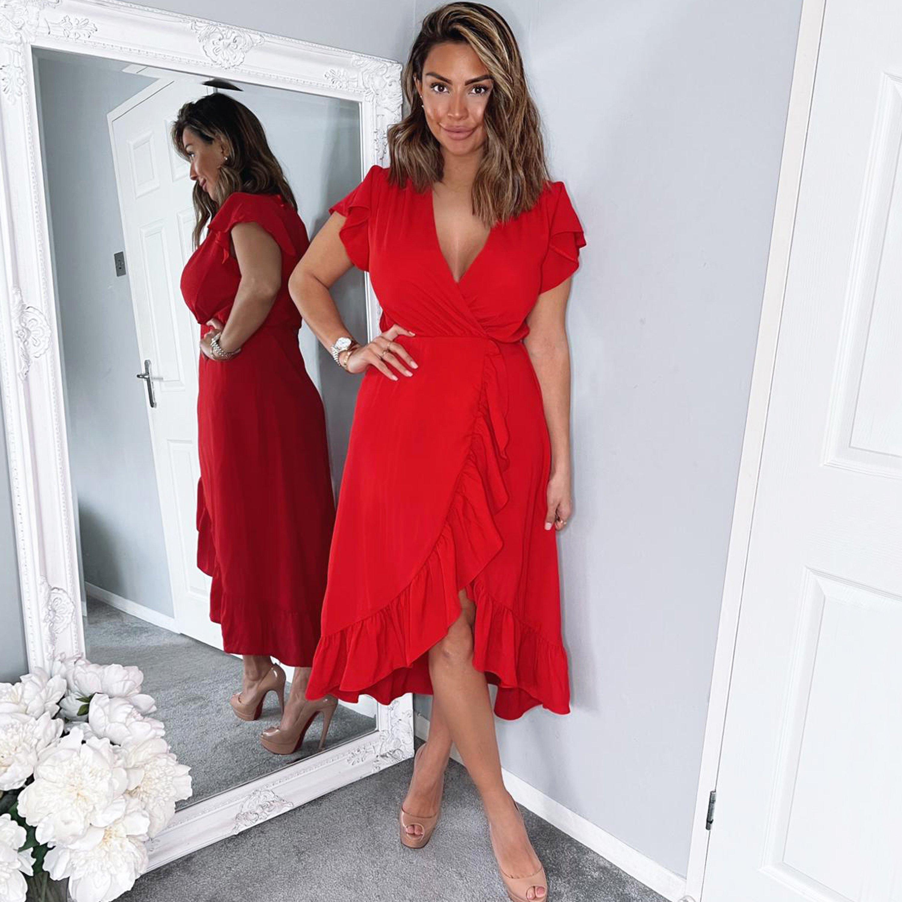 AX Paris Over Frill Hem Short Sleeve Midi Dress Mini Dresses USC