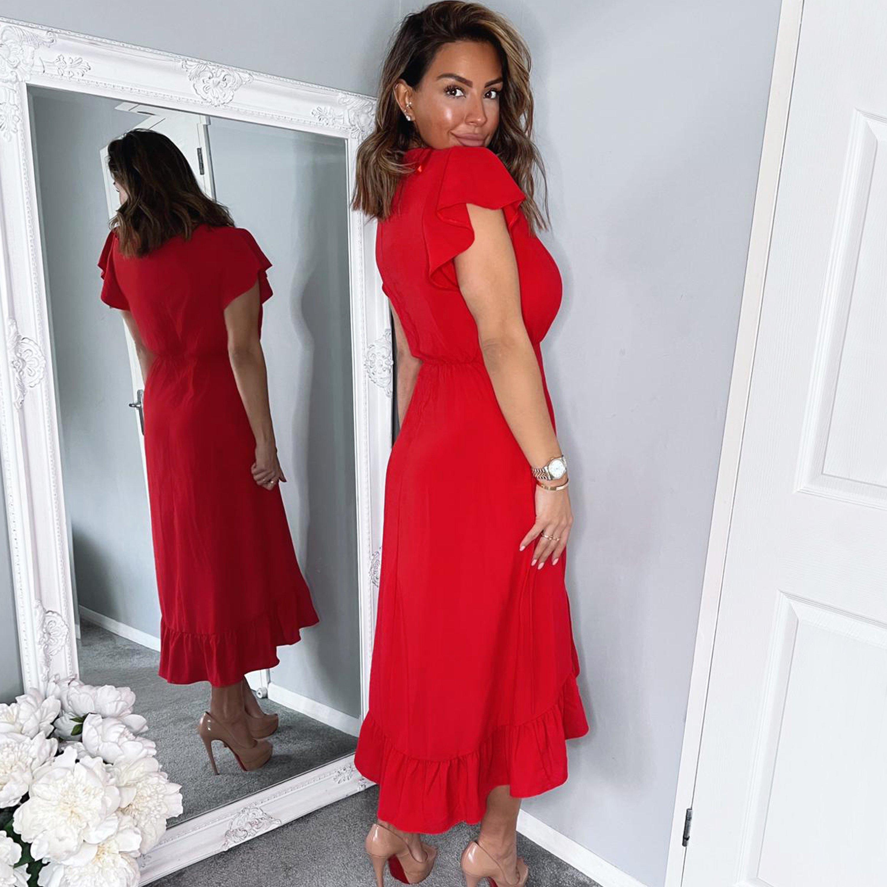 Red - AX Paris - Over Frill Hem Short Sleeve Midi Dress - 2