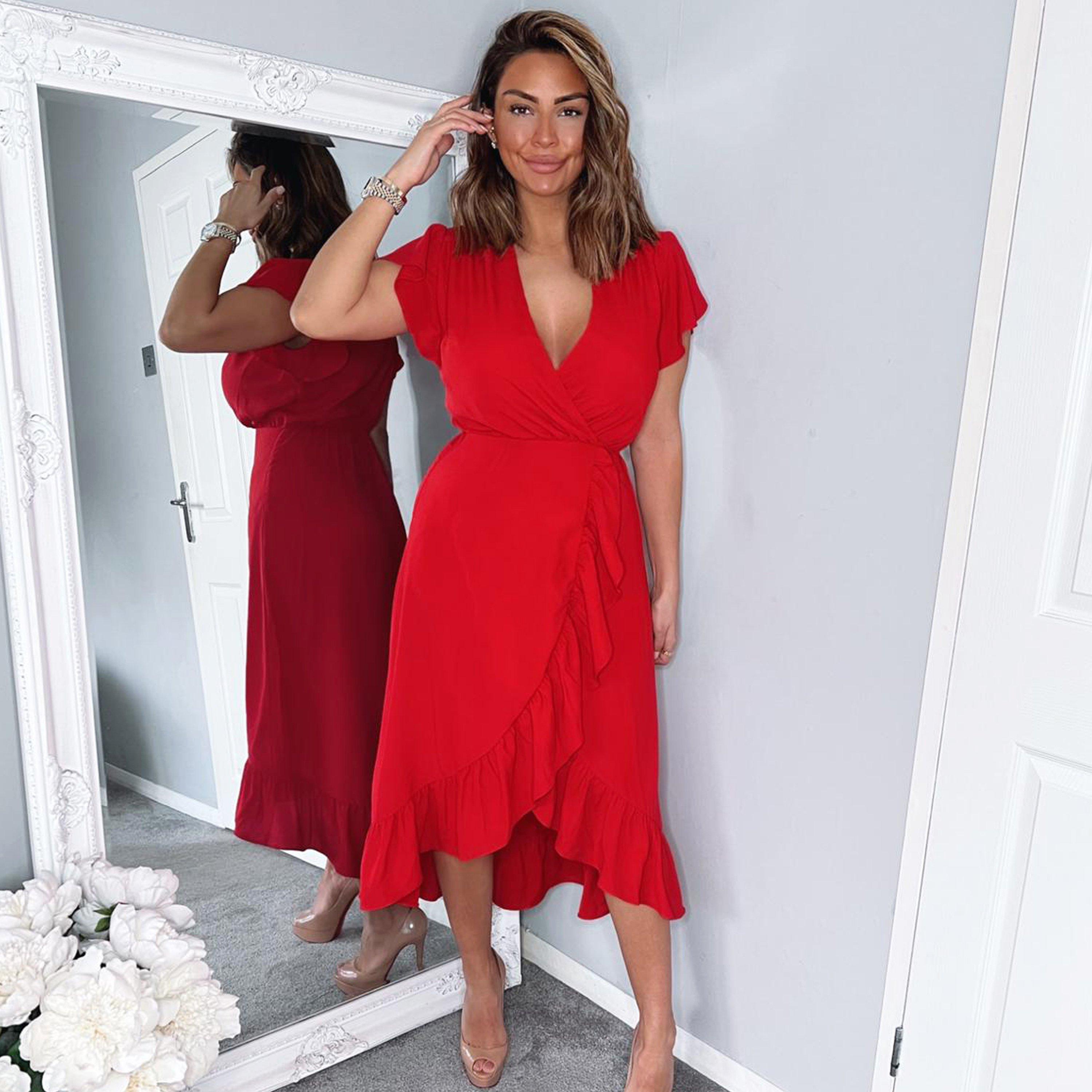 Red - AX Paris - Over Frill Hem Short Sleeve Midi Dress - 3