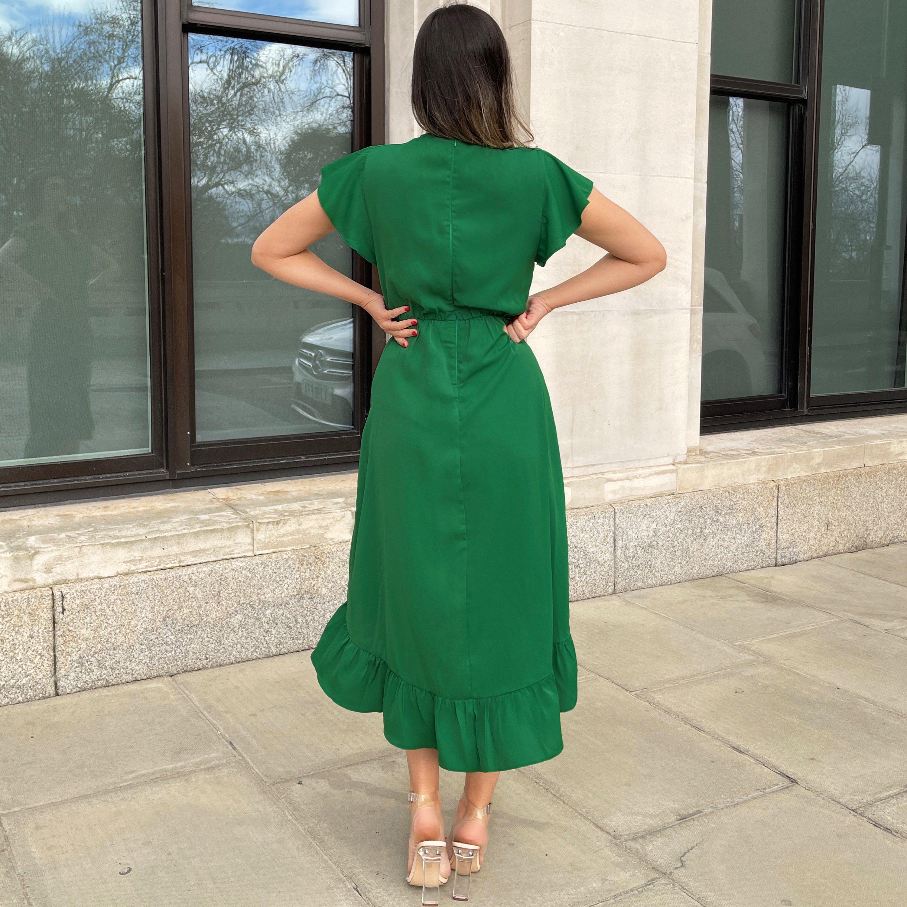 Vert - AX Paris - Wrap Over Frill Hem Short Sleeve Midi Dress - 2