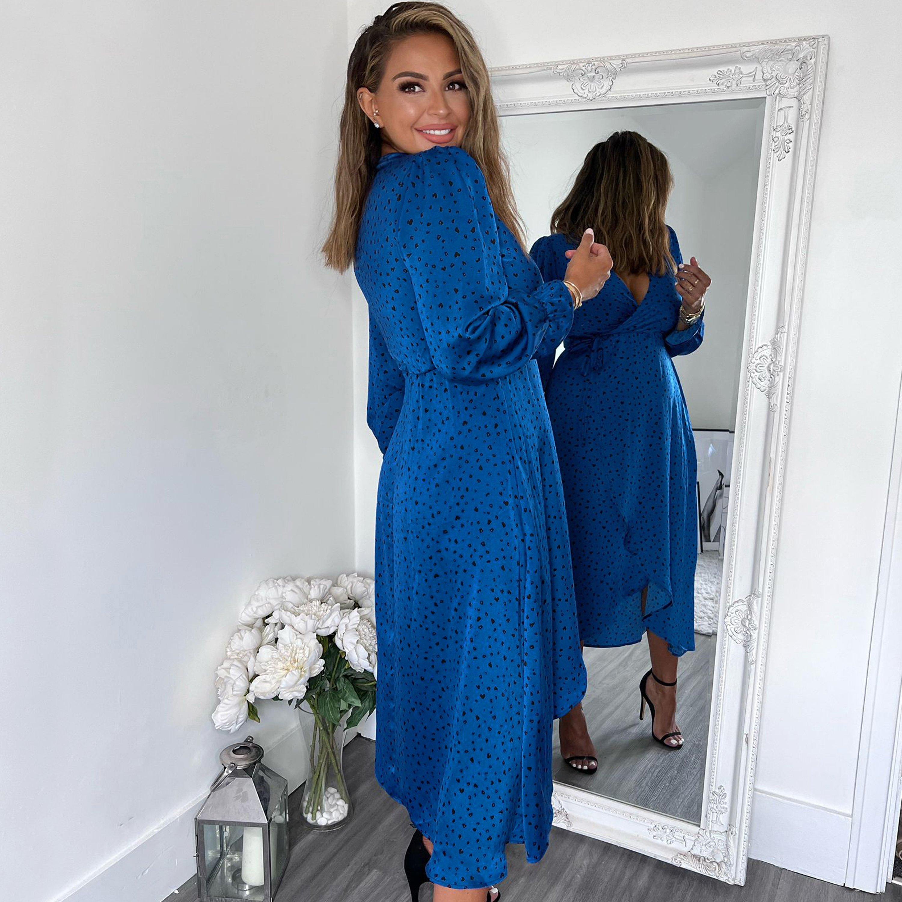 Blue - AX Paris - And Black Printed Wrap Midi Dress - 2