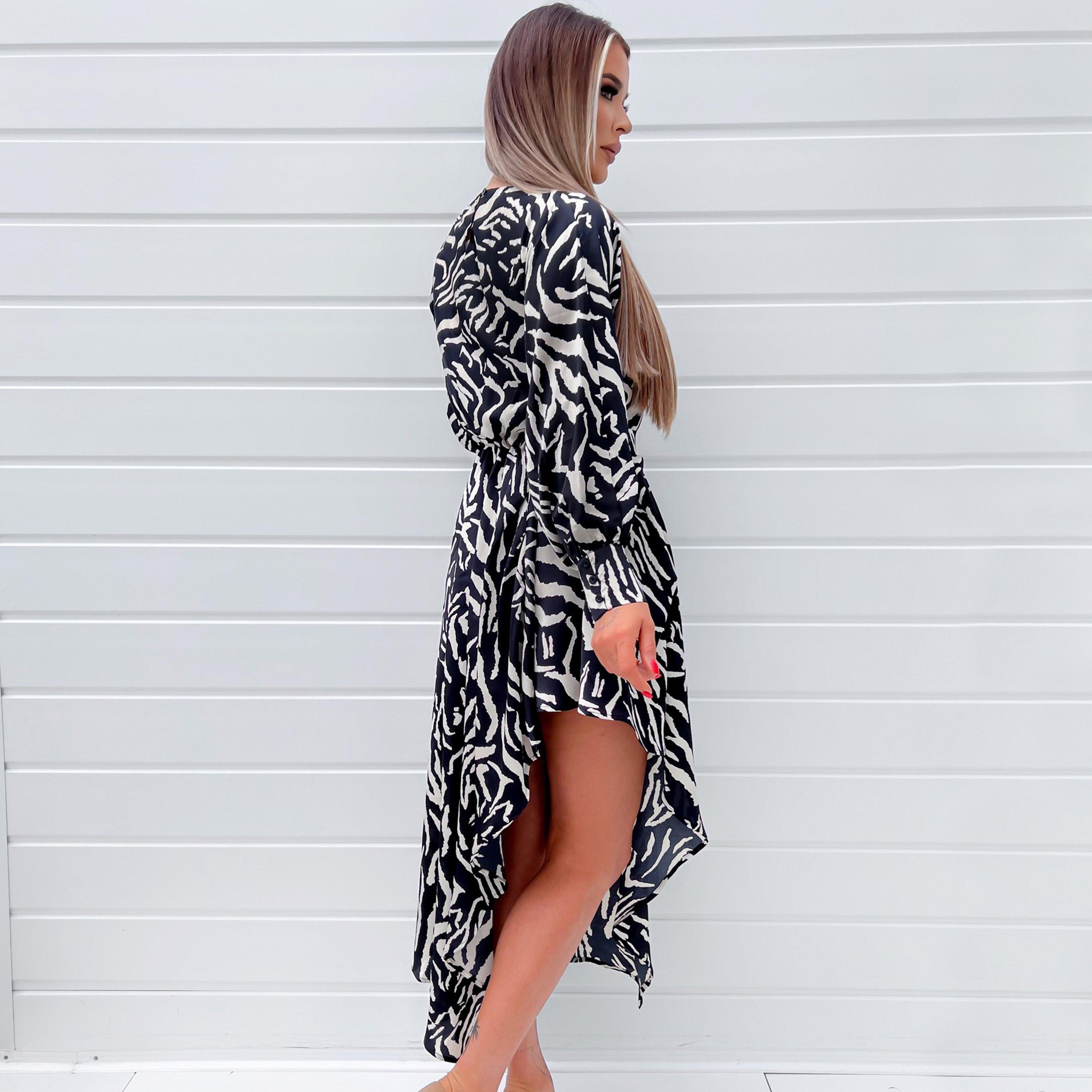 Black - AX Paris - Animal Print High Low Skirt Midi Dress - 2