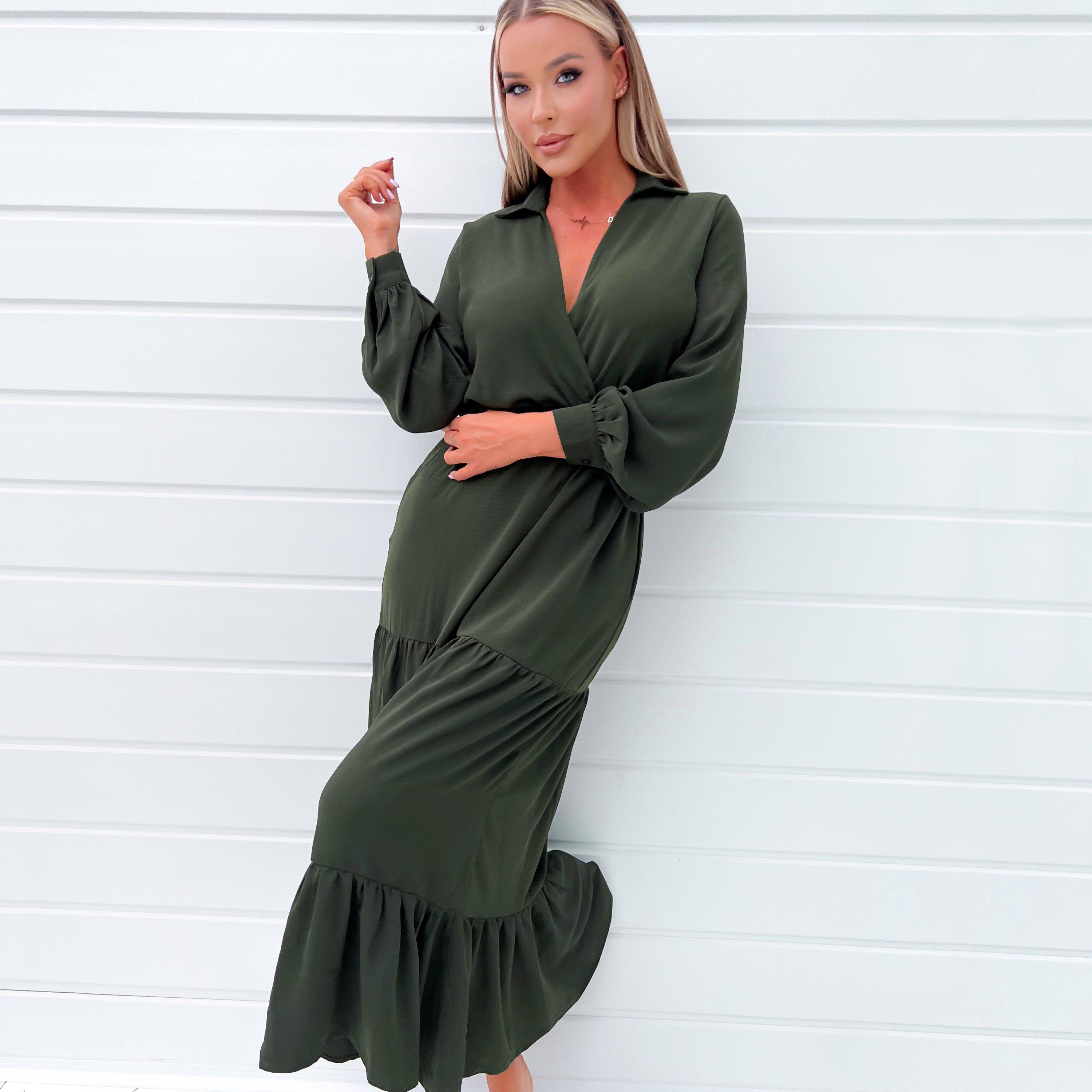 Olive - AX Paris - Sleeve Wrap Top Smock Midi Dress - 3