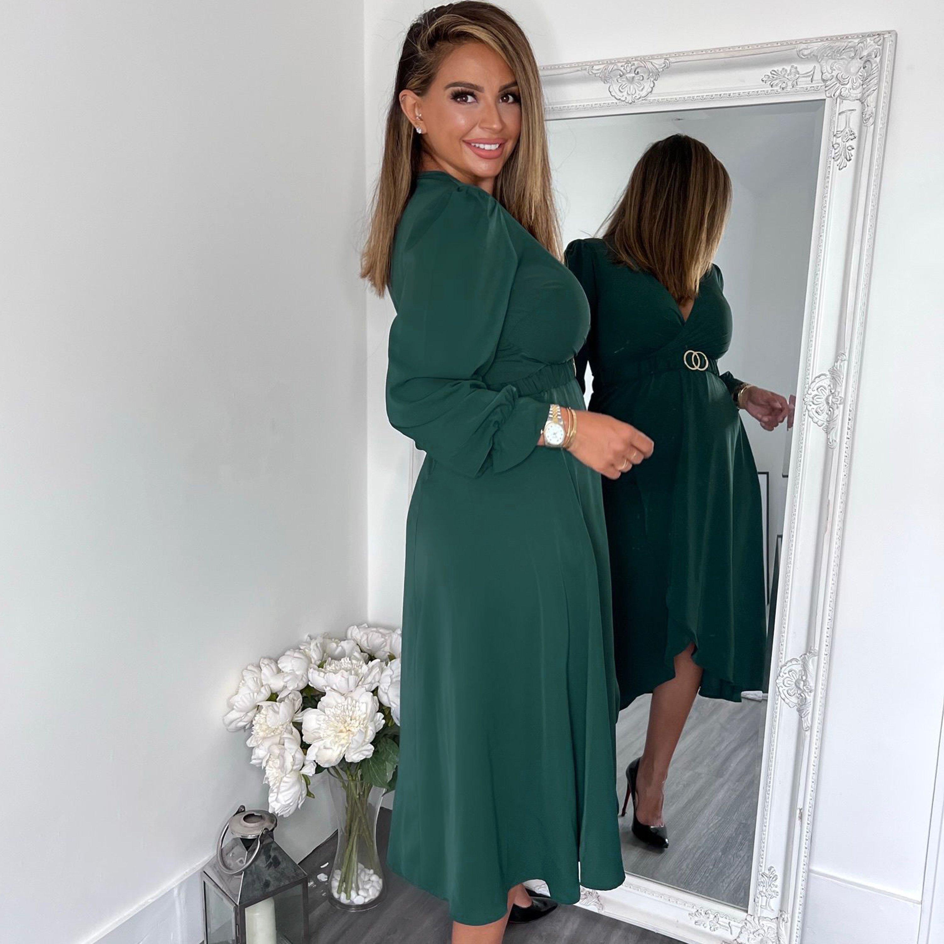Teal - AX Paris - Sleeve Belted Midi Dress - 4